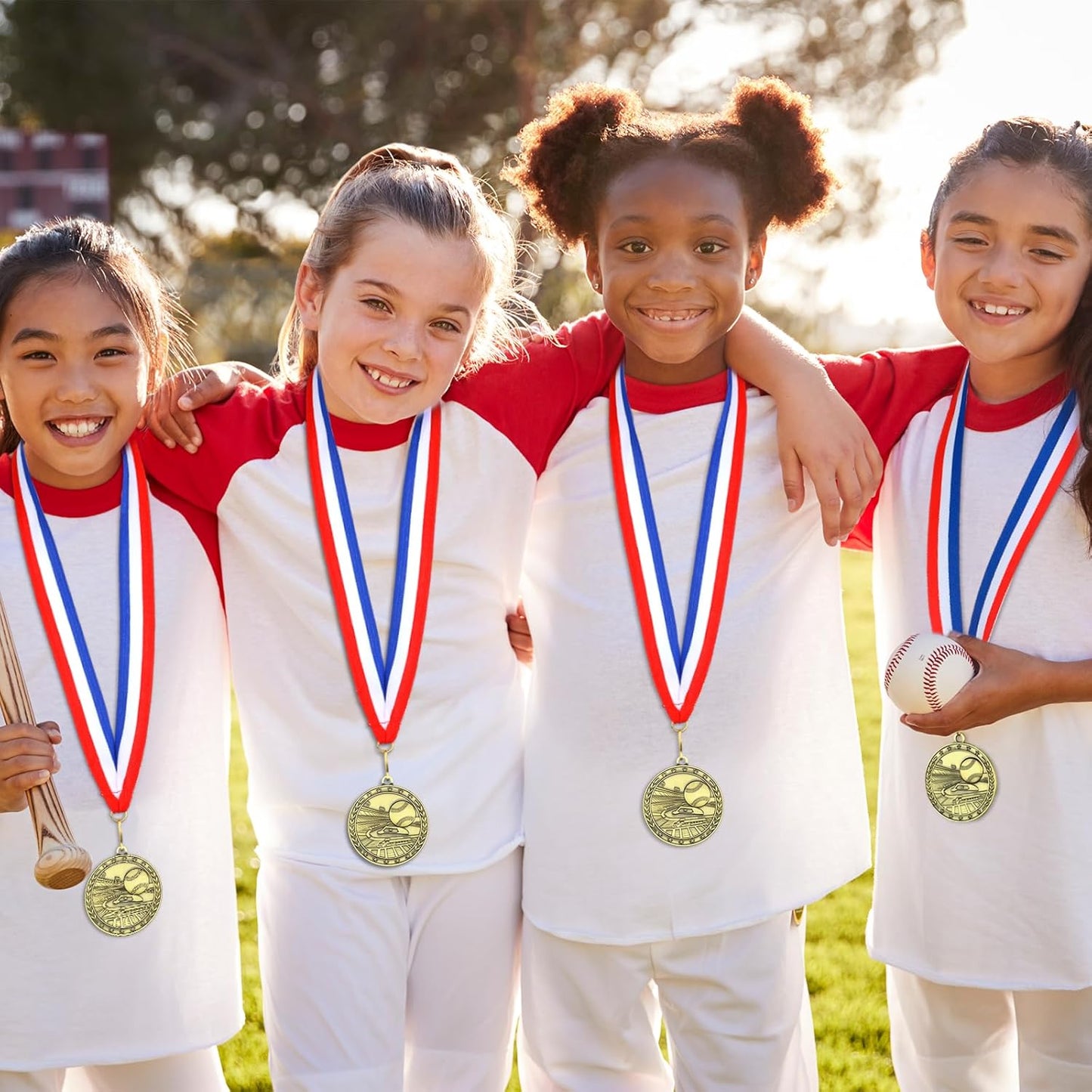 36 Pcs 2'' Gold Medals Bulk Volleyball Football Basketball Soccer Baseball Archery Dink Ball Cheer Track Bowling Awards Medals with Ribbons for Sports Participation Winner Gift