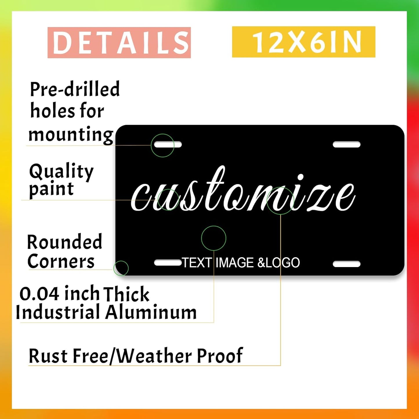 Custom Plate,12x6 Inches Vanity Plate,Thick Rust-Free,Custom Car Tags with Custom Image and Text Design for Wall Art | Gift for Him