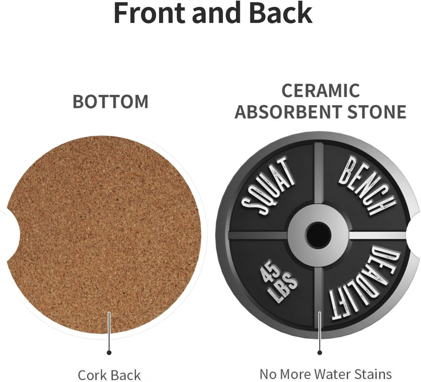 Car Cup Holder Coasters, Barbell Plate Deadlift Weight Lifting Car Coasters for Cup Holder Drinks, 2 Pack Ceramic Cute Auto Interior Accessories for Women Men