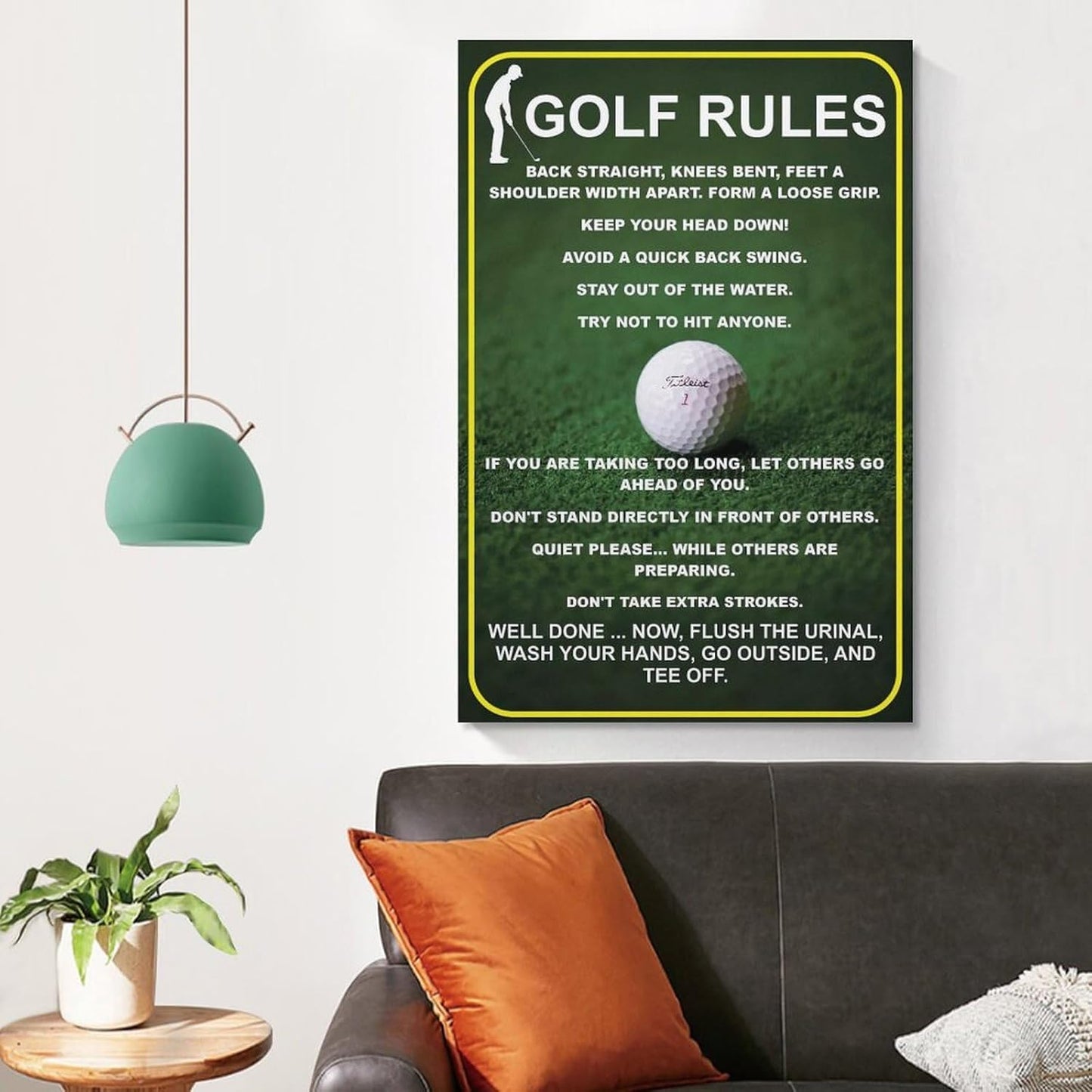 Funny Golf Rules Sign, Unique Man Cave Wall Art, Humorous Golfer Gift, Canvas Painting Posters And Wall Art Pictures Are Used For Room Aesthetics And Decoration 16x24inch(40x60cm)