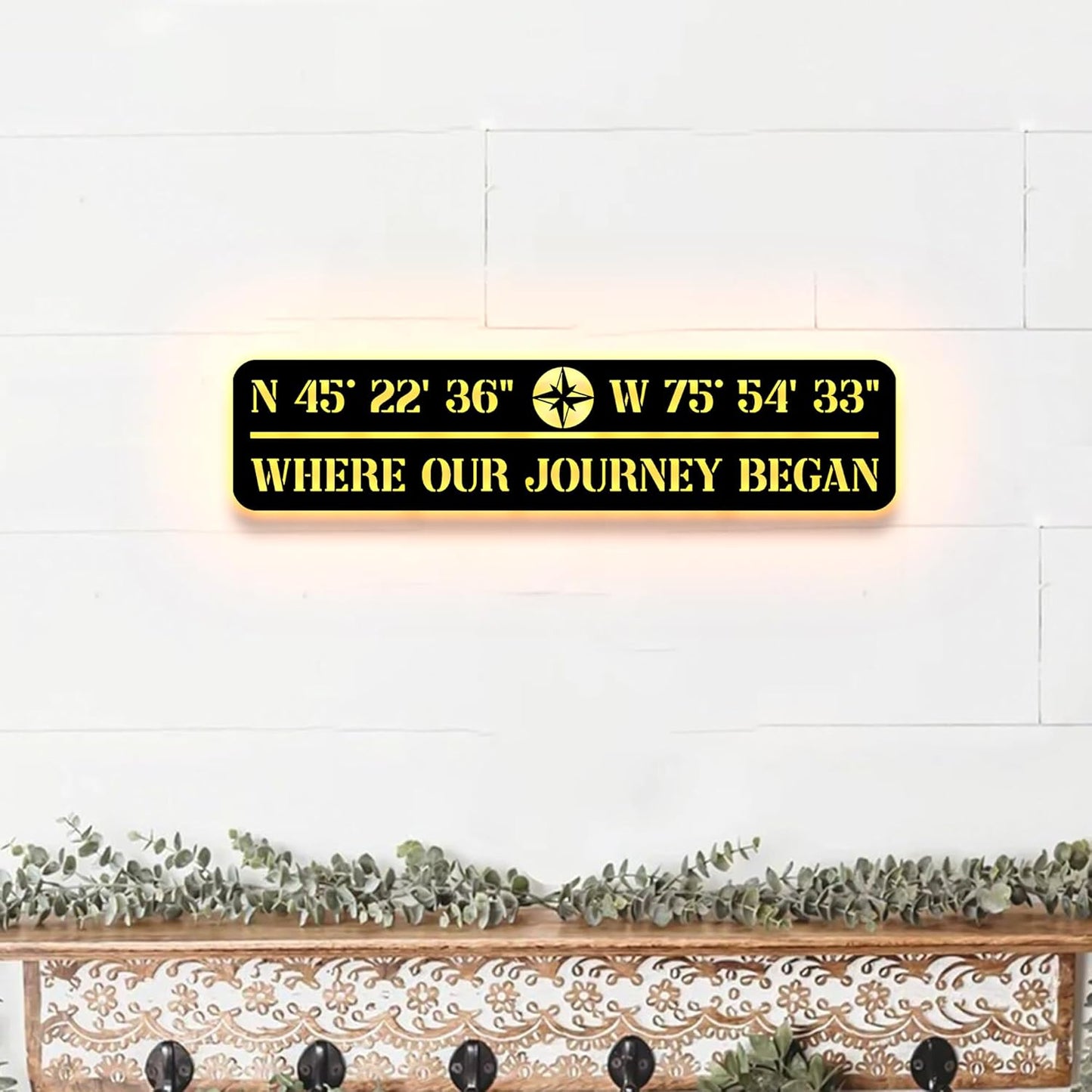 Custom GPS Coordinates Metal Wall with Light, Latitude Longitude Sign, Coordinate Sign, Coordinates Metal Art,Housewarming Gift, Door Hanger