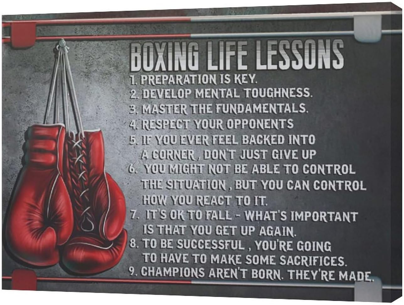 Boxing Wall Art Sports Boxing Lessons Pictures Wall Decor Motivational Quotes Boxing Gloves Canvas Painting Artwork Modern Home Decorations Framed for Bedroom Office Living Room 20"x24"