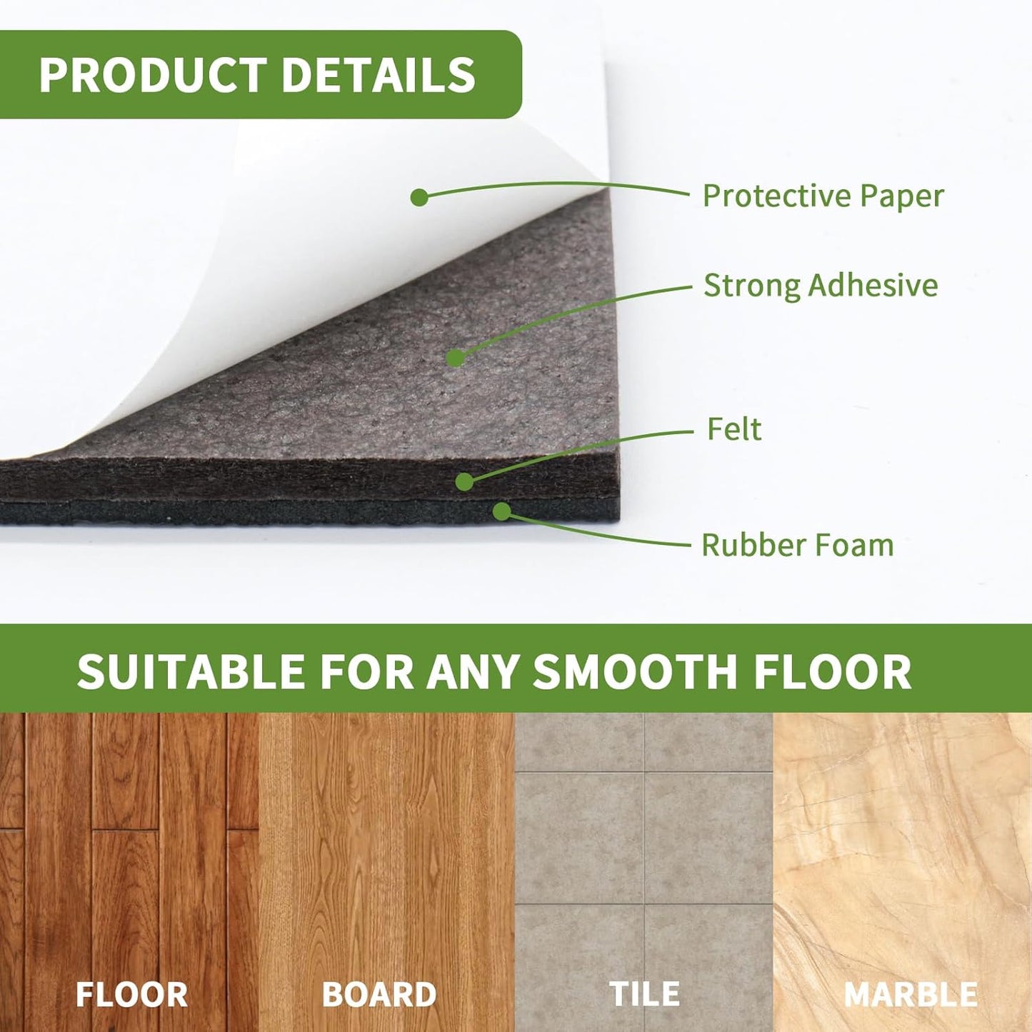 Non Slip Furniture Pads 16 PCS - 8 pcs 2” Round + 8 pcs 2" Square - Anti Slip Furniture Pads - Self Adhesive Rubber Feet Furniture Feet - Chair Leg Floor Protectors