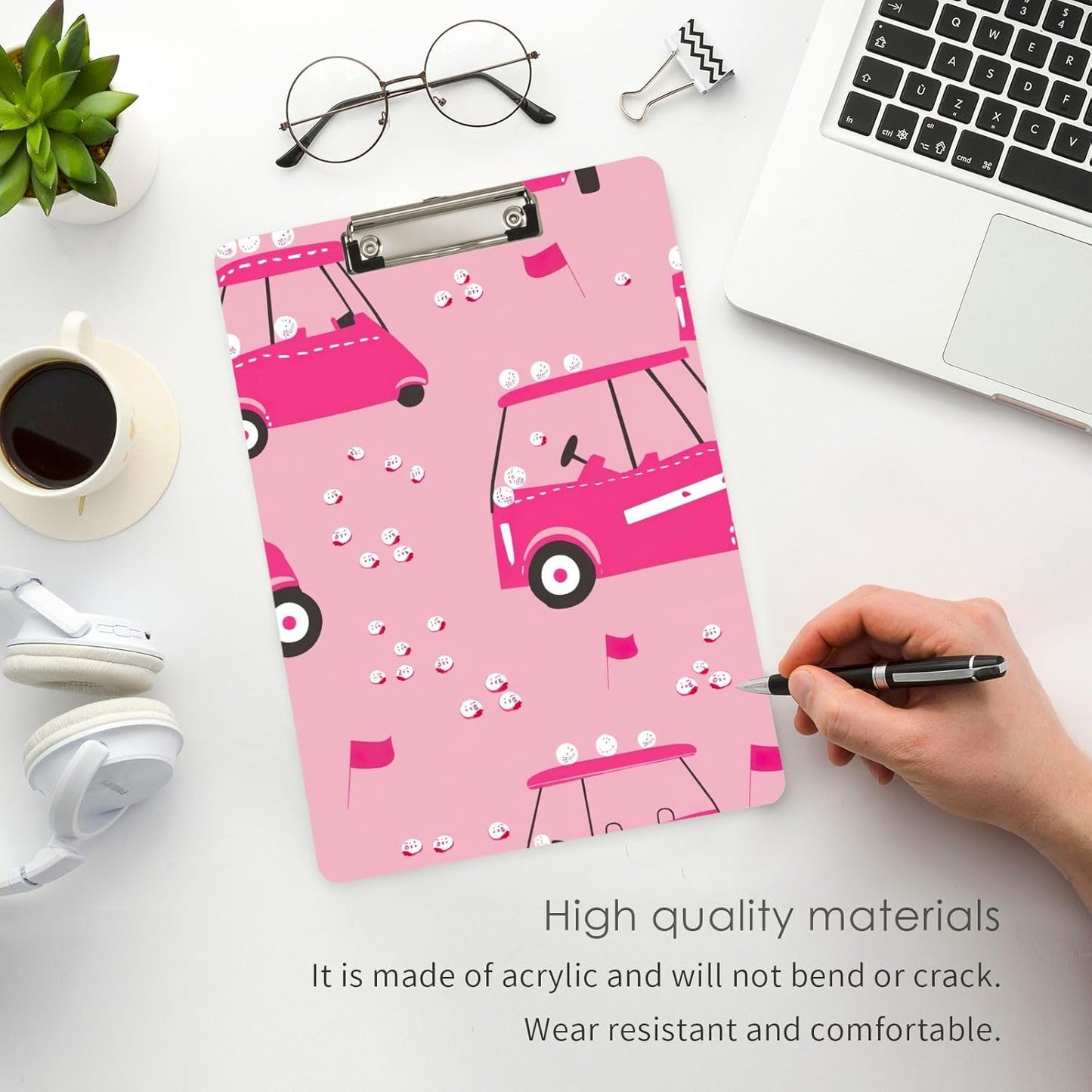 Golf CarThick Clear Acrylic Clipboard with Shiny Gold/Silver Finish Clip21344656