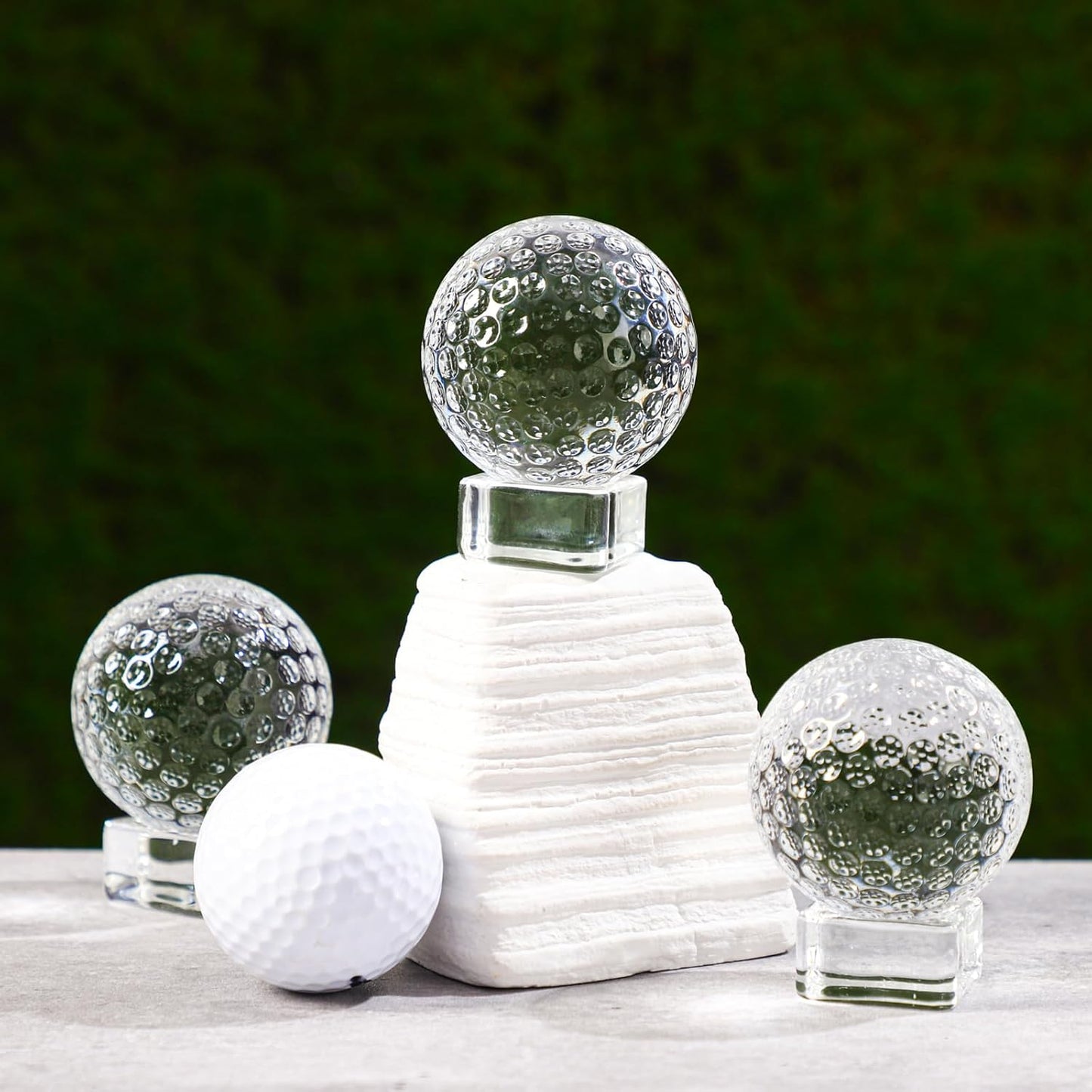 Landical 6 Pcs Crystal Glass Golf Ball Trophy with Display Stand Base for Sports Tournament Awards Crystal Golf Ball Trophy with Stand Team Prizes Statue for Retirement Gifts