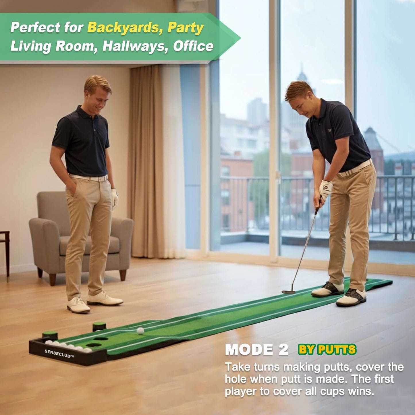SENSECLUB Indoor Putting Green, Foldable Putting Mat Golf Game Set, Golf Gifts for Men with Ball-Collect System