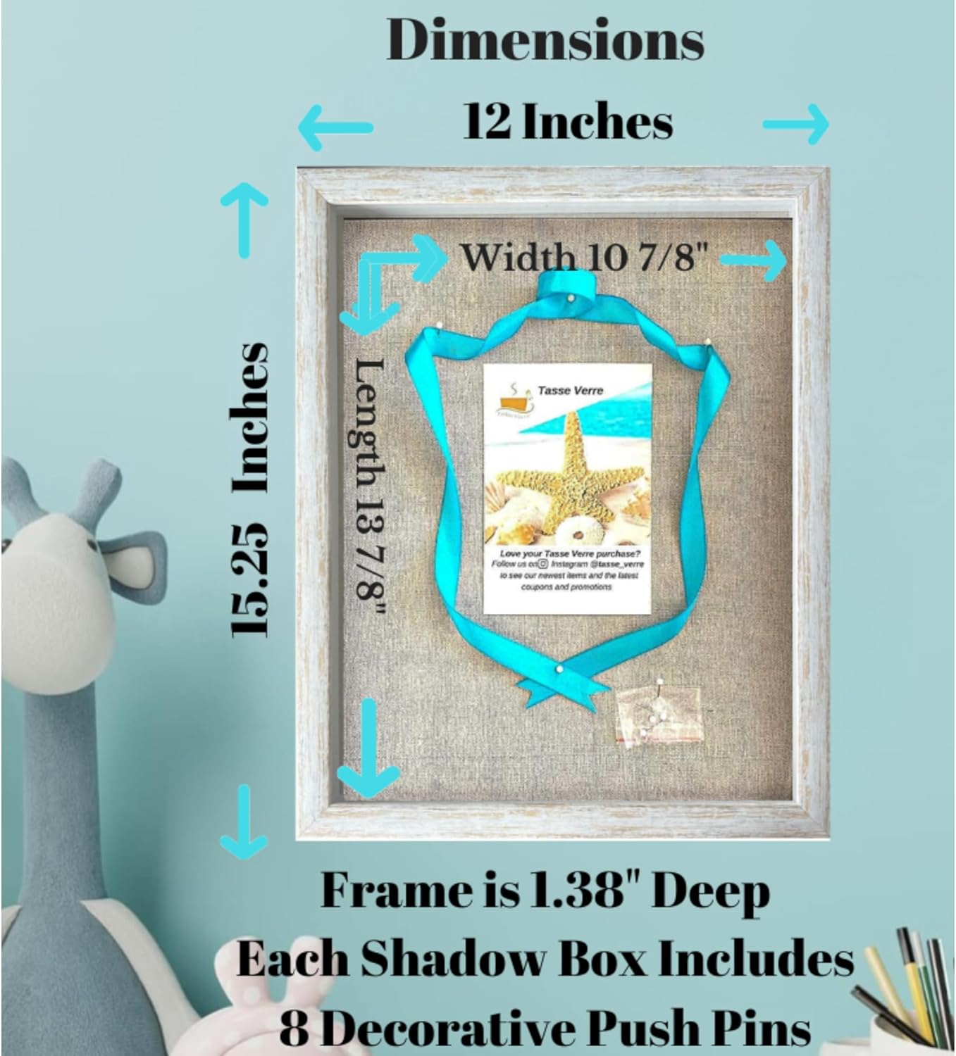 Tasse Verre 12x15 Rustic Display Shadow Box (2-Pack) Frame w/Linen Background and 16 Stick Pins - Ready to Hang Shadowbox Picture Frame - Box Display Baby Memorabilia Wedding