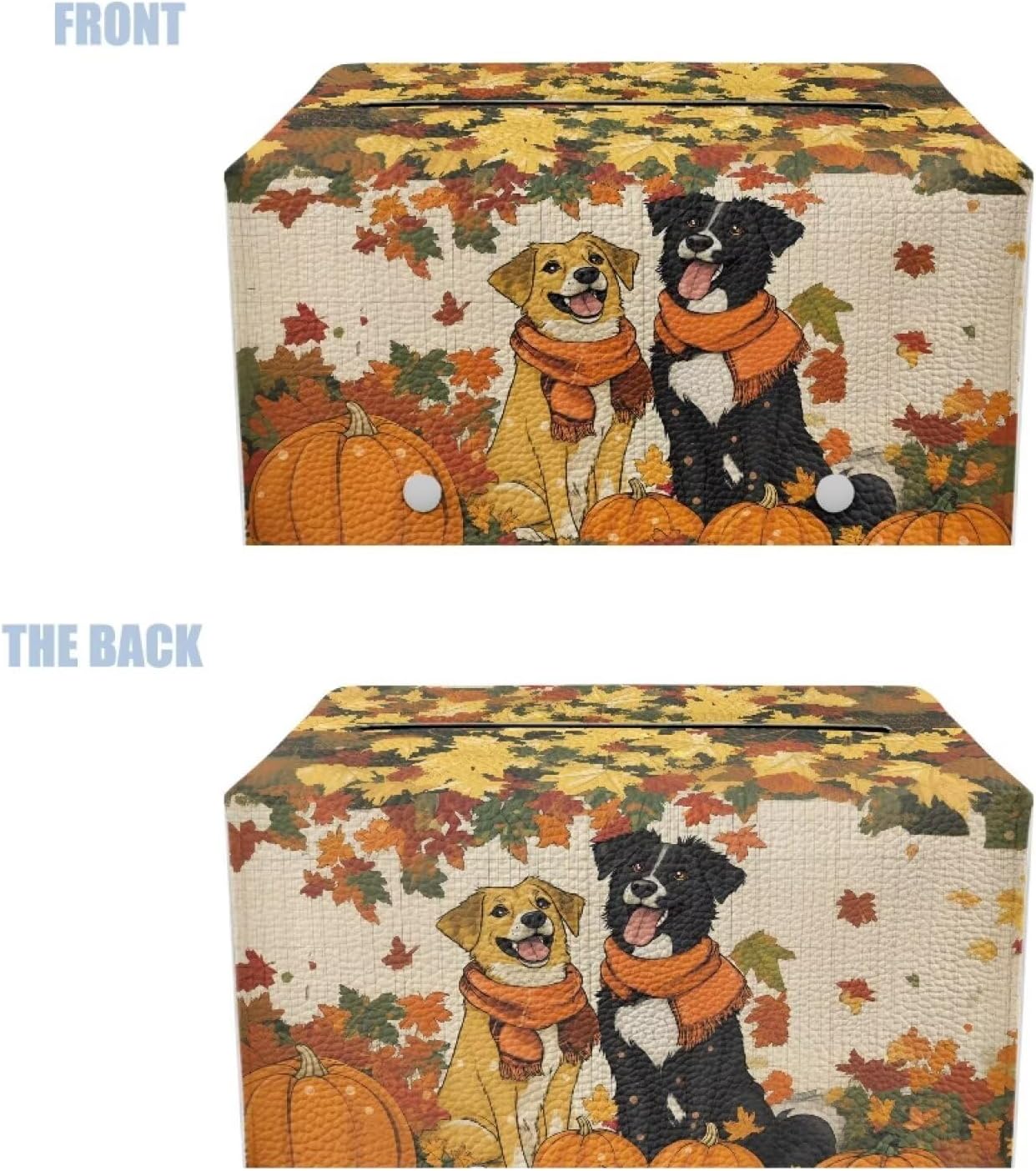 Cute Dog Tissue Box Cover Rectangle Tissue Box Cover PU Leather Facial Paper Holder Thanksgiving Decorative Napkin Organizer for Home Car Hotel Office Indoor Decorations