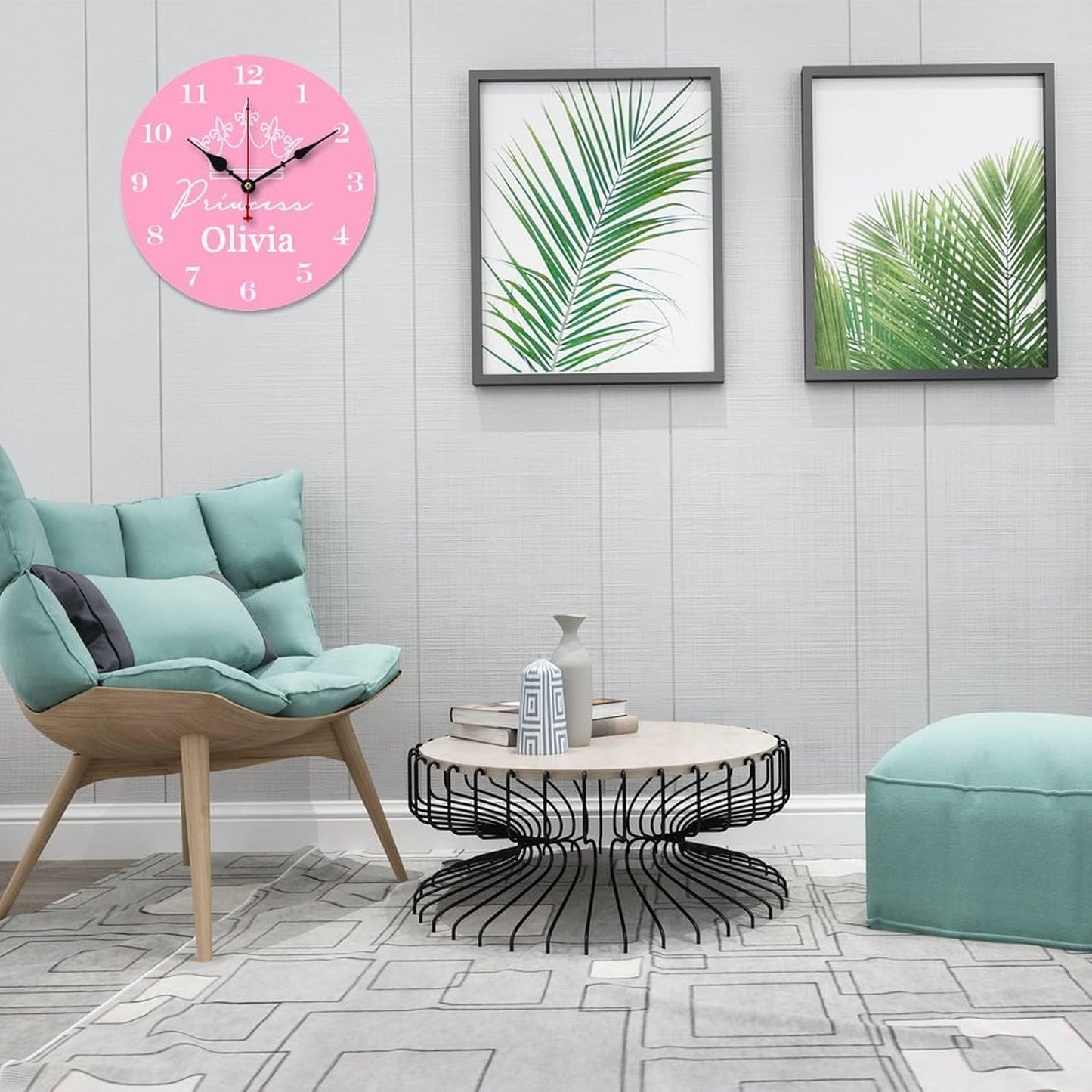 Pink Crown Personalized Girls Name Wall Clocks for Walls,Decorative Kids Wall Clocks Battery Operated 10 inch,Girls Room Decor Wood Wall Clock for Nursery Kids Bedrooms Boys Girls ,Custom Kids Gifts