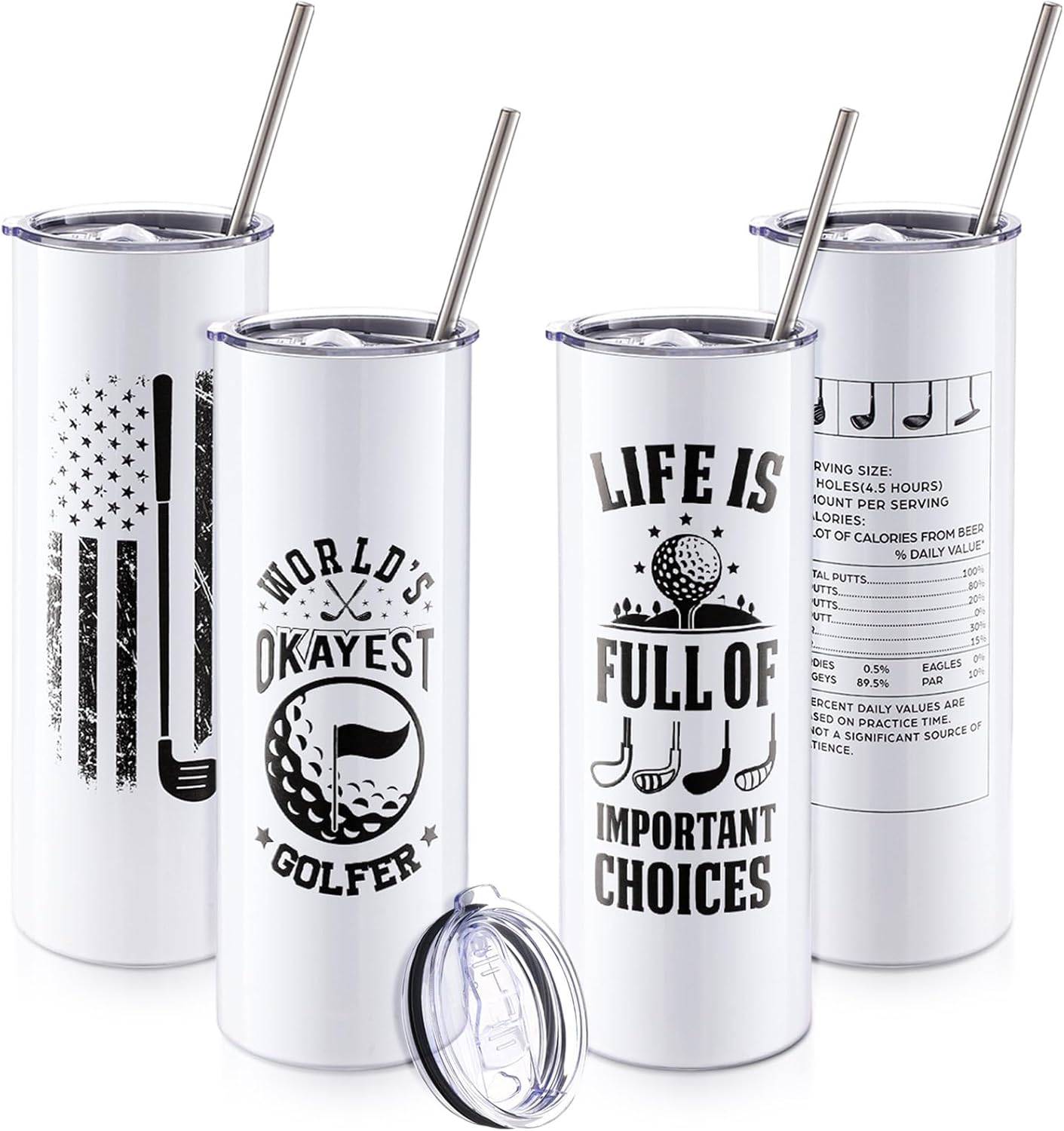 Patelai 4 Pcs Christmas Golf Tumbler Golf Gifts for Men 20oz Insulated Tumbler with Lid Straw Funny Coffee Cup Gift for Dad, Husband, Golfer, Groomsmen, Grandpa, Uncle, Boyfriend, Father, Birthday
