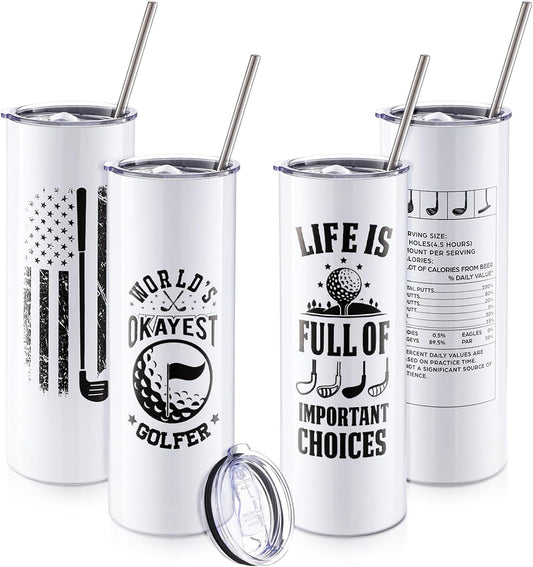 Patelai 4 Pcs Christmas Golf Tumbler Golf Gifts for Men 20oz Insulated Tumbler with Lid Straw Funny Coffee Cup Gift for Dad, Husband, Golfer, Groomsmen, Grandpa, Uncle, Boyfriend, Father, Birthday