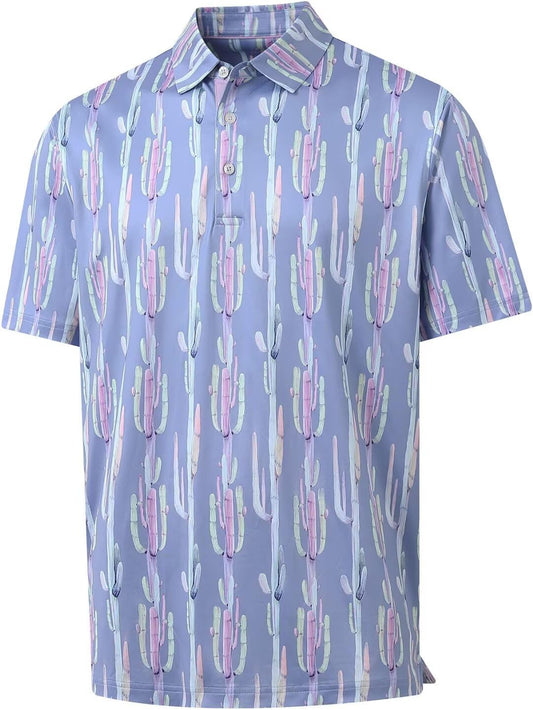 M MAELREG Mens Golf Shirt Short Sleeve Dry Fit Print Moisture Wicking Performance Patterns Collared Polo Shirt