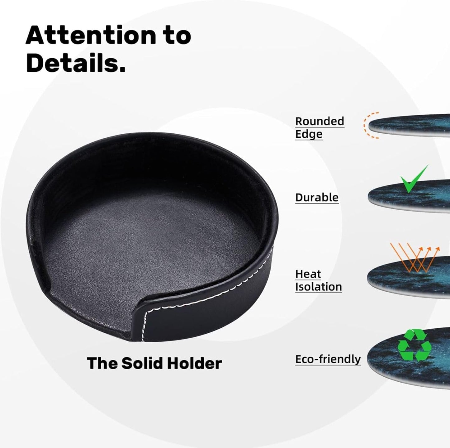 Night Sky Cool Tree Space Star Coasters for Drinks Round Leather Coaster with Holder Set of 6 for Tabletop Protection Desk Accessories Office Home Room Decor