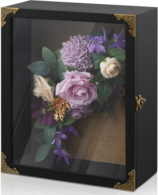 Deep Shadow Box,11x13-inch Shadow Boxes Display Cases, Large Shadow Box Frame, 4-inche Interior Deep Display Cases, Black Wooden Memory Boxes for Bridal Bouquets, Keepsakes