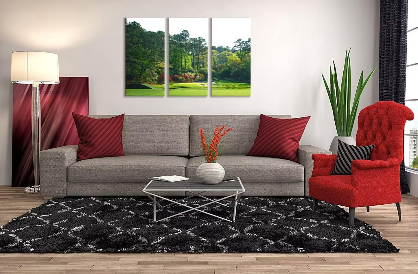 Augusta National Golf Course Wall Art for Living Room Bedroom Home Decoraitons USA Golf Course Pictures Posters Framed Artwork Canvas Prints Ready to Hang(14''W x 28''H x3)