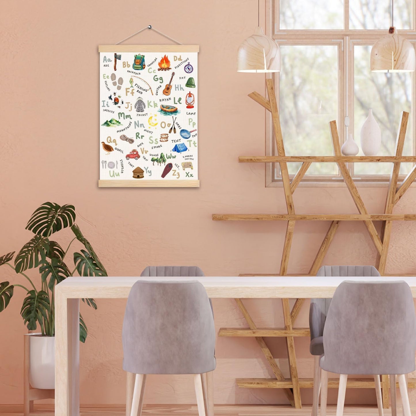 Alphabet Poster, Camping Alphabet Nursery Wall Art Poster Hanger Frame, Camper Decor, Alphabet ABC Educational Posters Wall Decor for Camper Home Classroom Kids Room Playroom Nursery, 12x16 Inches