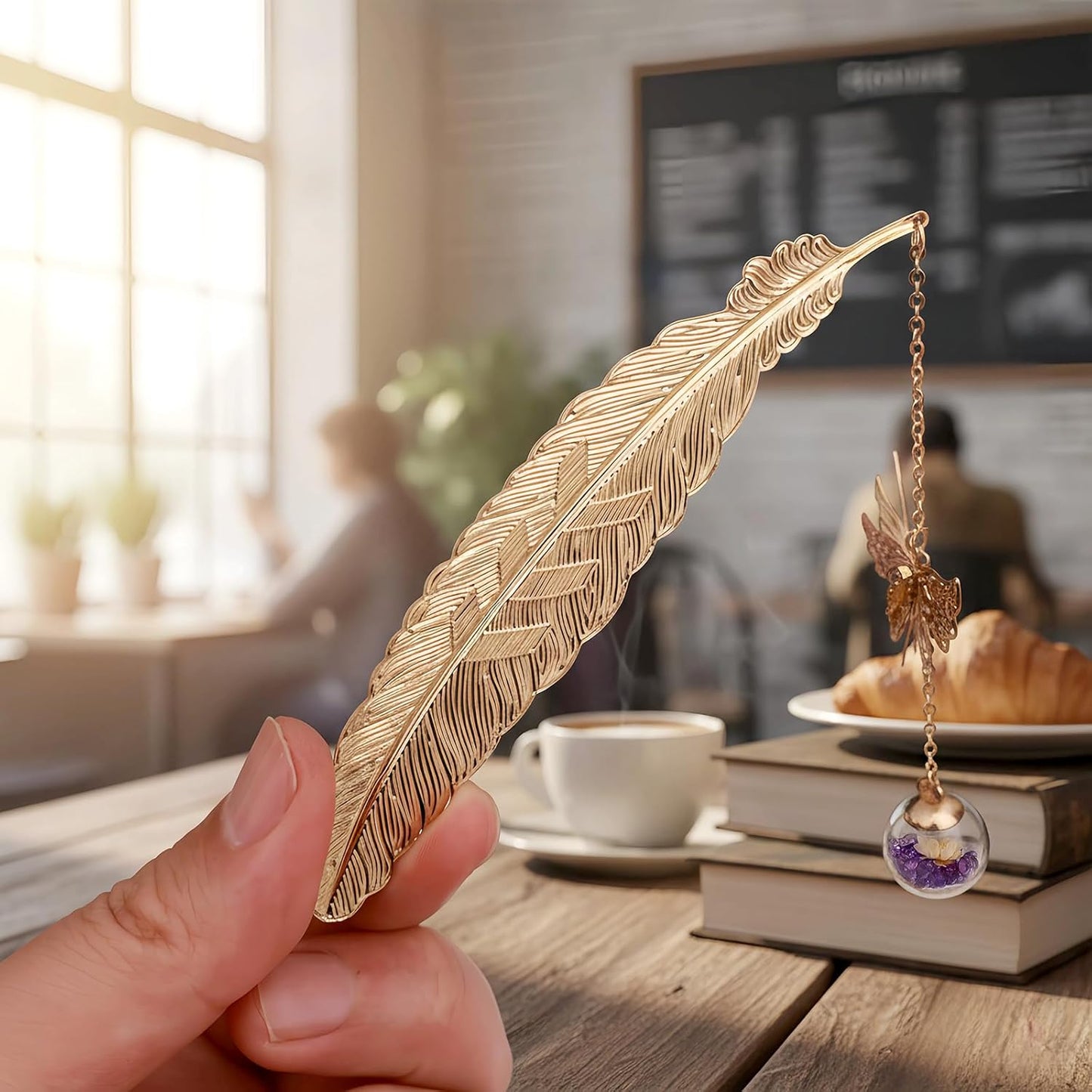 Metal Feather Bookmark with Butterfly Charm – Christmas Gifts for Women, Teachers & Book Lovers – Stocking Stuffers, Secret Santa, Birthday & Holiday Gift Box