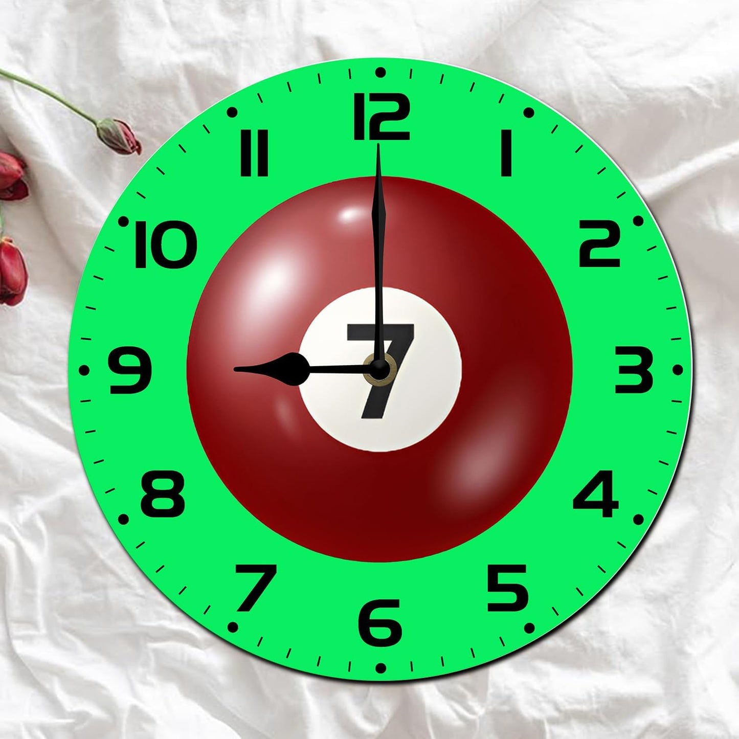 Soliyoahee Billiards Clock Round Wooden Wall Clock Home Decor Silent No Tick Battery Powered for Living Room Bedroom Kitchen Bathroom 10inch