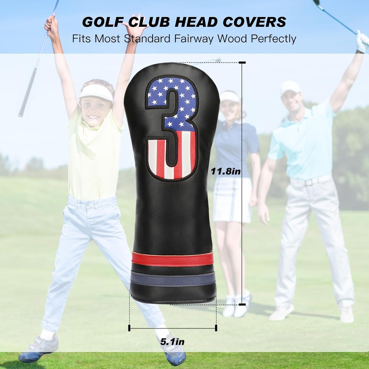 Golf Head Covers, 4pcs or 1pc USA Stars and Stripes Golf Club Covers for Woods and Driver Fairway Hybrid, PU Leather Golf Club Head Covers for Men Women with Interchangeable Tags, Fits Most Golf Clubs
