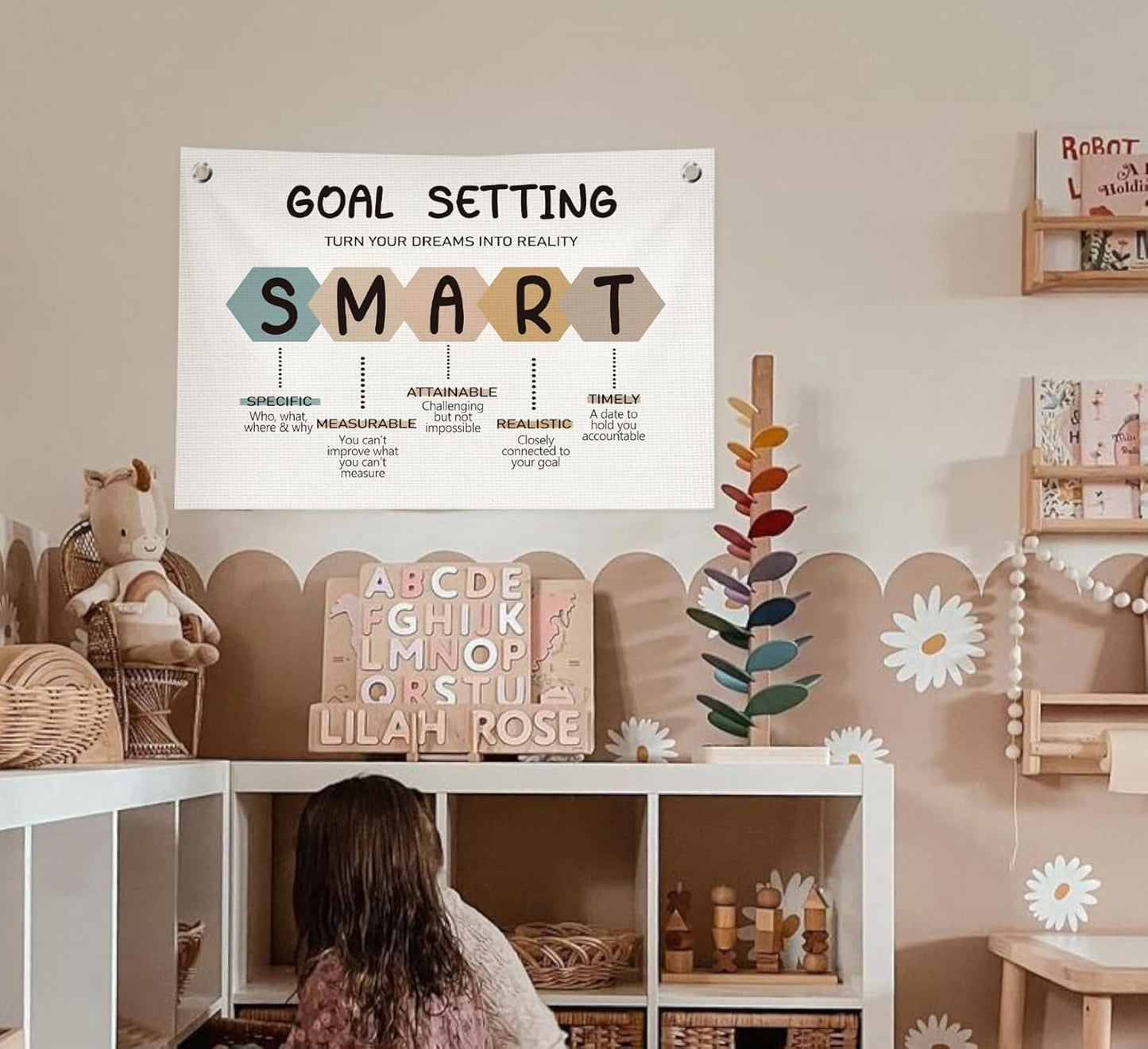 Classroom Wall Decor,Goal Setting Smart Canvas Banner Flags,Positive Affirmations Wall Decor for Homeschool Classroom Preschool Nursery Kids Room,30x20 Inch