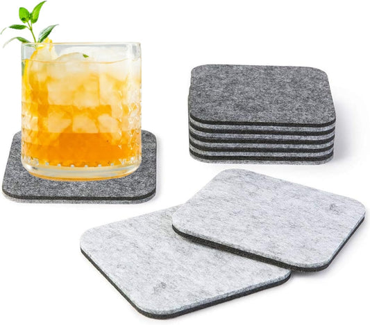 A&A Wonders Premium Felt Coasters for Drink, Two-Tone Reversible, Absorbent Felt Protects Furniture, Table, Anti Slip, Suitable for Drinks & All Table Types (Light Gray/Dark Gray, Square 6 Pack)