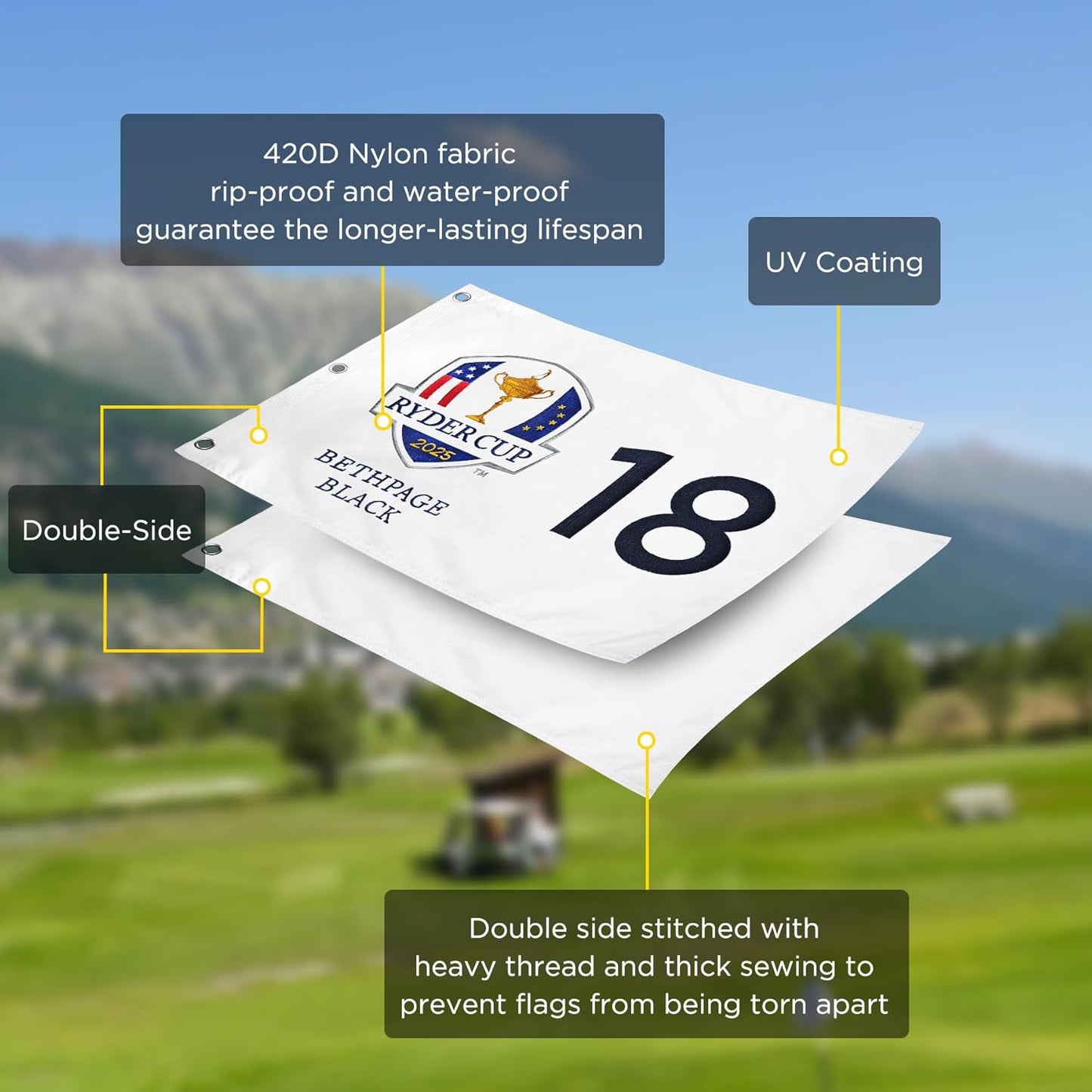 Embroidered Themed Golf Flag 2025, 14x20 Inch, Premium 420D Nylon, Ideal for Practice Putting Green, Driving Range, Golf Course, Golf Club, Collectors