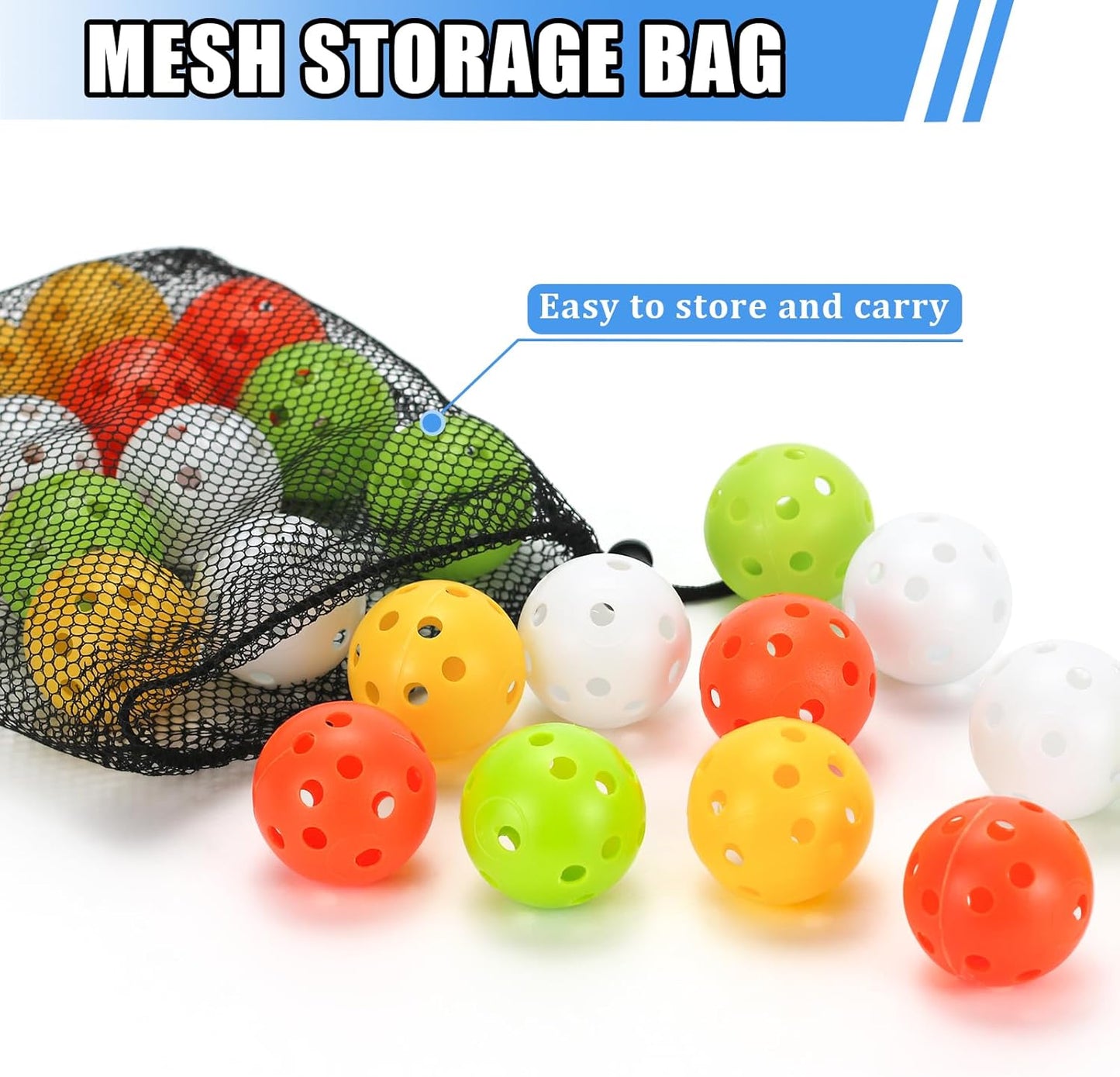 Plastic Golf Balls Practice Limited Flight Golf Training Ball Hollow Swing Practice Indoor Golf Balls with Mesh Drawstring Bag for Backyard Driving Range or Outdoor