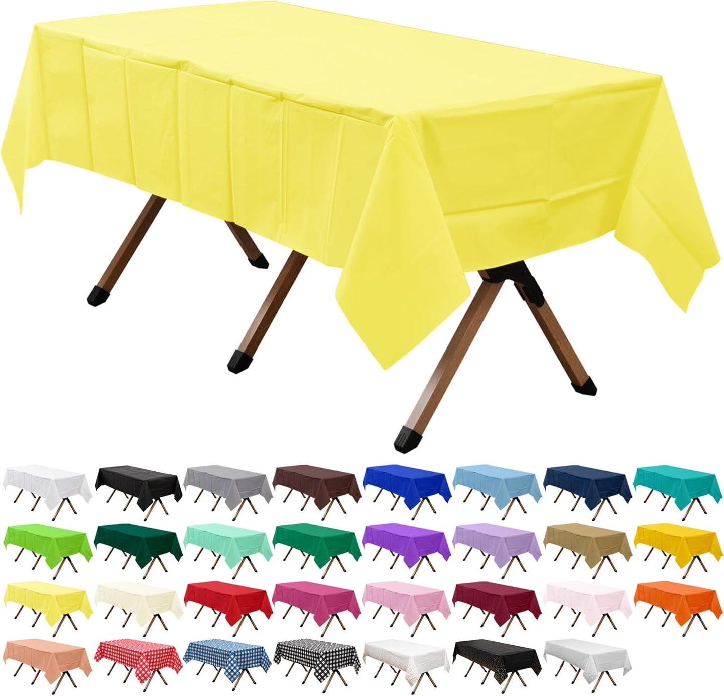 2 Pack Light Yellow Premium Plastic Tablecloth Rectangle 54 x 108 Inches Reusable Pastel Yellow Decorative Table Cover for Dining, Wedding, Party, Indoor and Outdoor use