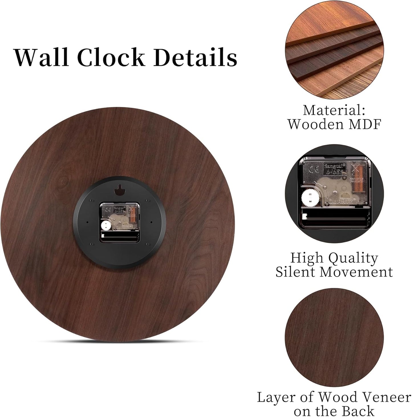 VIKMARI Home 14 Inch Battery Operated Silent Non-Ticking Vintage Wall Clock Design Wooden Round Roman Numerals Indoor Clocks Rose Pink Style Wall Clocks
