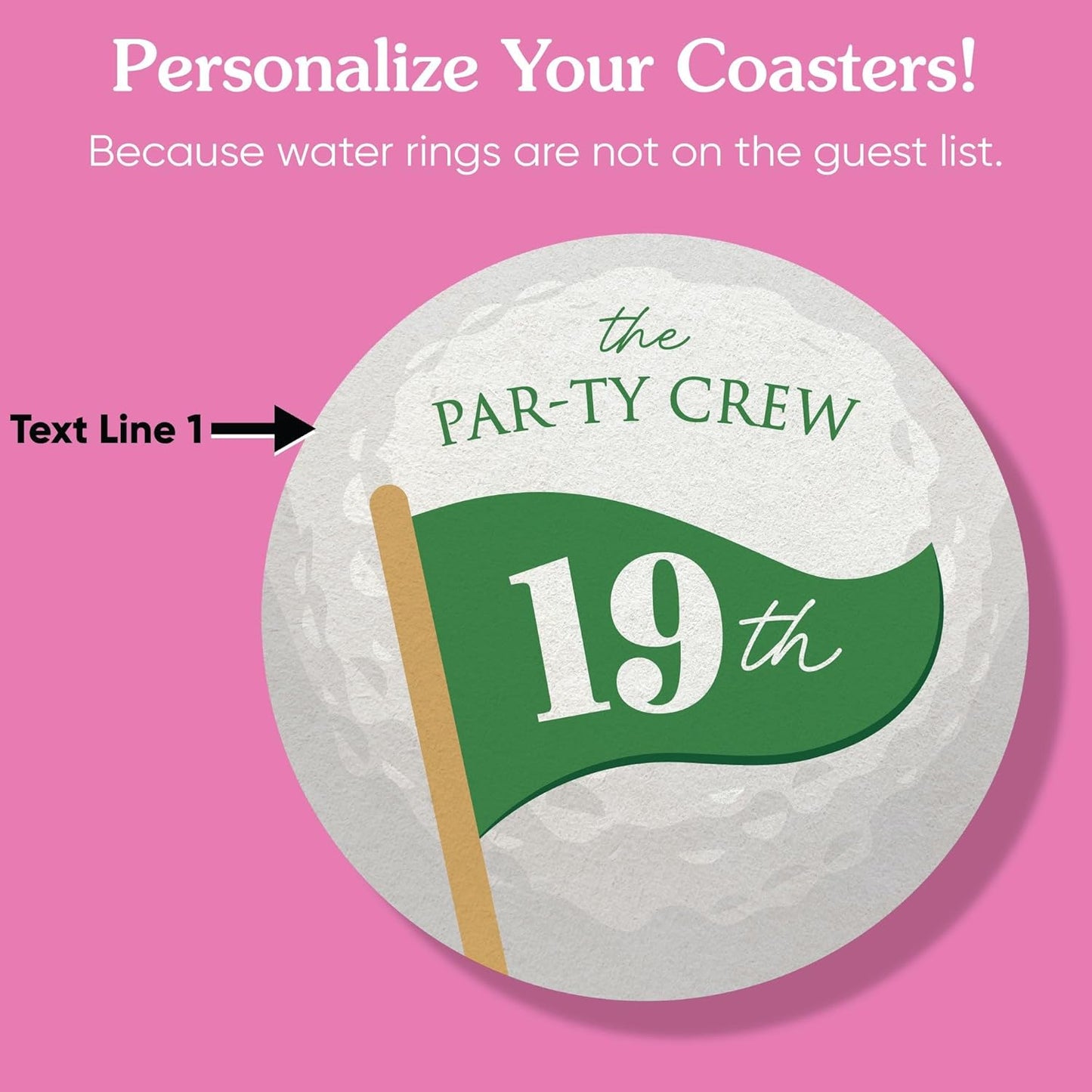 Big Dot of Happiness Personalized 19th Hole Golf Drink Coasters, 4-Inch Disposable Round Paper Coasters for Golf Clubhouse Birthday Party, Custom Funny Cocktail Table Decor for Bar Drinks - Set of 100
