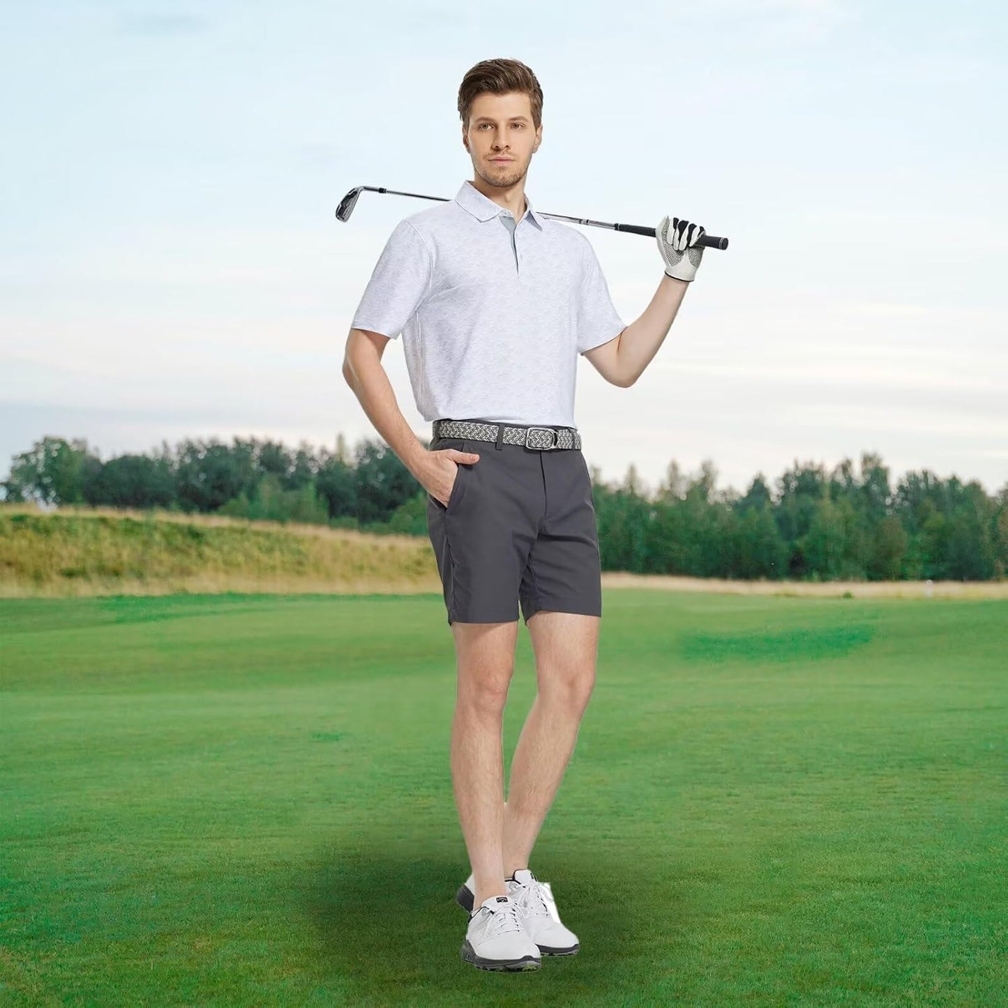 M MAELREG Mens Golf Shirt Short Sleeve Dry Fit Print Moisture Wicking Performance Patterns Collared Polo Shirt