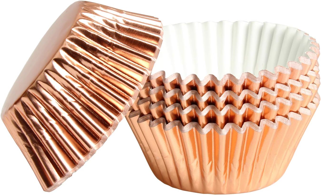Rose Gold Foil Muffin Cupcake Liners case Baking Cups,Foil Cupcake Liners Standard Baking Cups Pack of 100 …