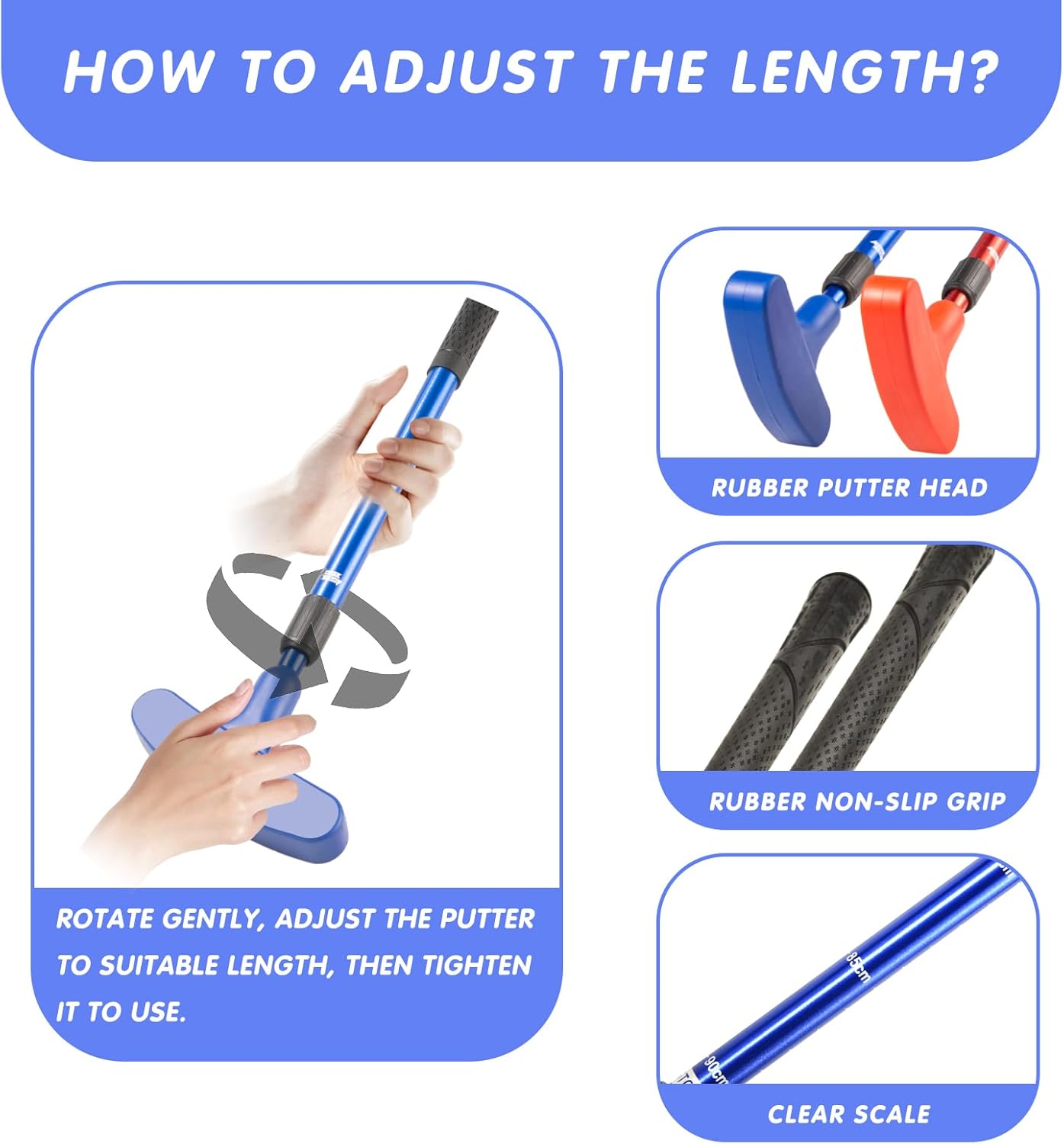 Mini Golf Clubs, 2 Pack Mini Golf Putter and Foam Balls for Men and Women with 2 Golf Training Aid and 6 Foam Golf Balls, Adjustable Length Golf Putter Set Suitable for Teenagers and Adults