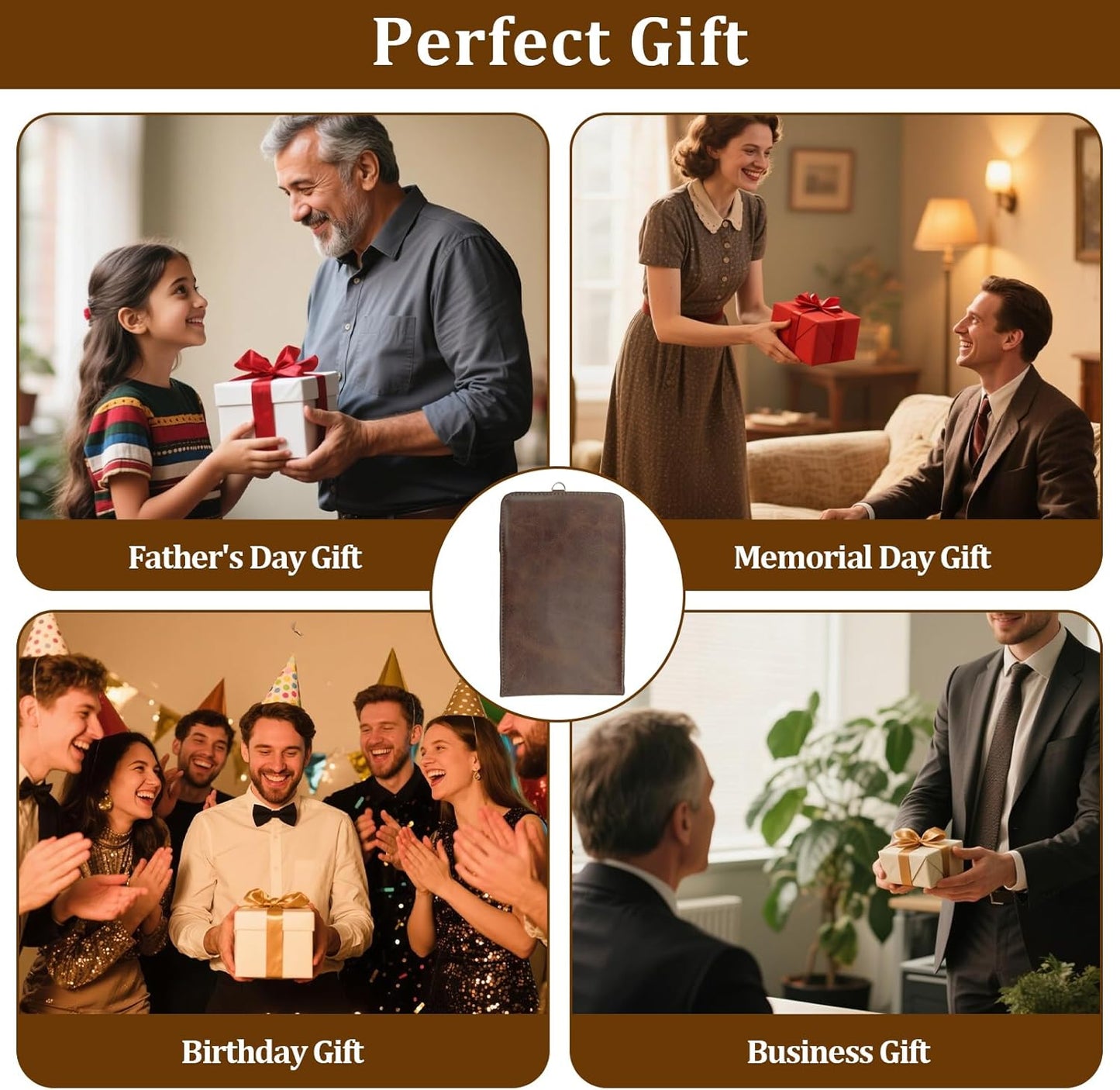 Leather Golf Scorecard Holder,Score Card Holder Golf,Yardage Book Cover,Golf Scorecard Book (Brown)