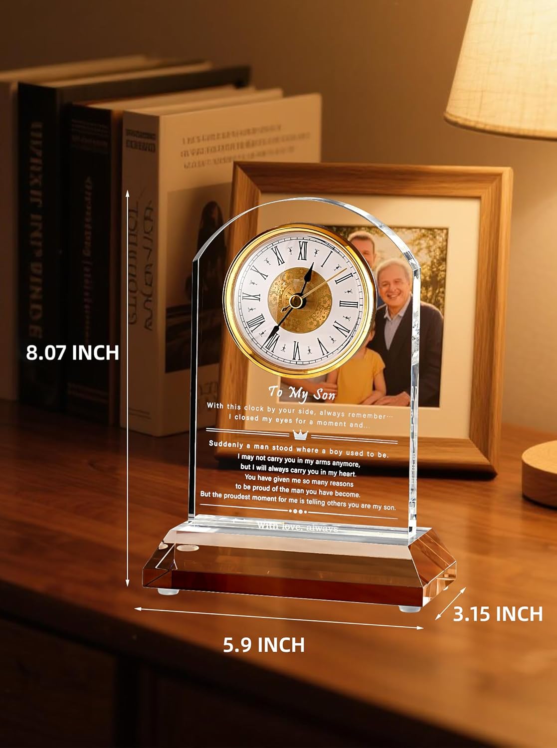 DEEWISH to My Son Gift from Mom or Dad, Birthday Graduation Christmas Father’s Day Present for Son Adult, Inspirational Desk Clock with Gift Box & Card (Battery Not Included)