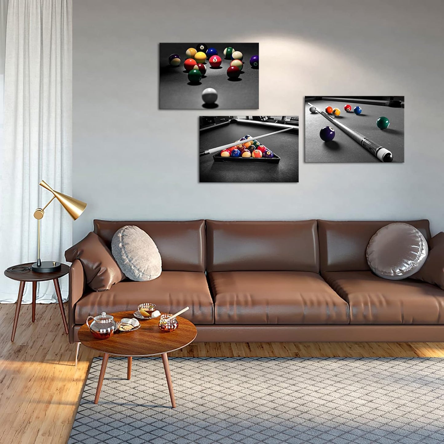 Apicoture Billiards Art Canvas Wall Decor - Black And White Billiard Balls Pool Table Picture Prints Framed For Mens Berdroom Home Office Room Wall Decor Ready To Hang 16"X24"X3 Pieces