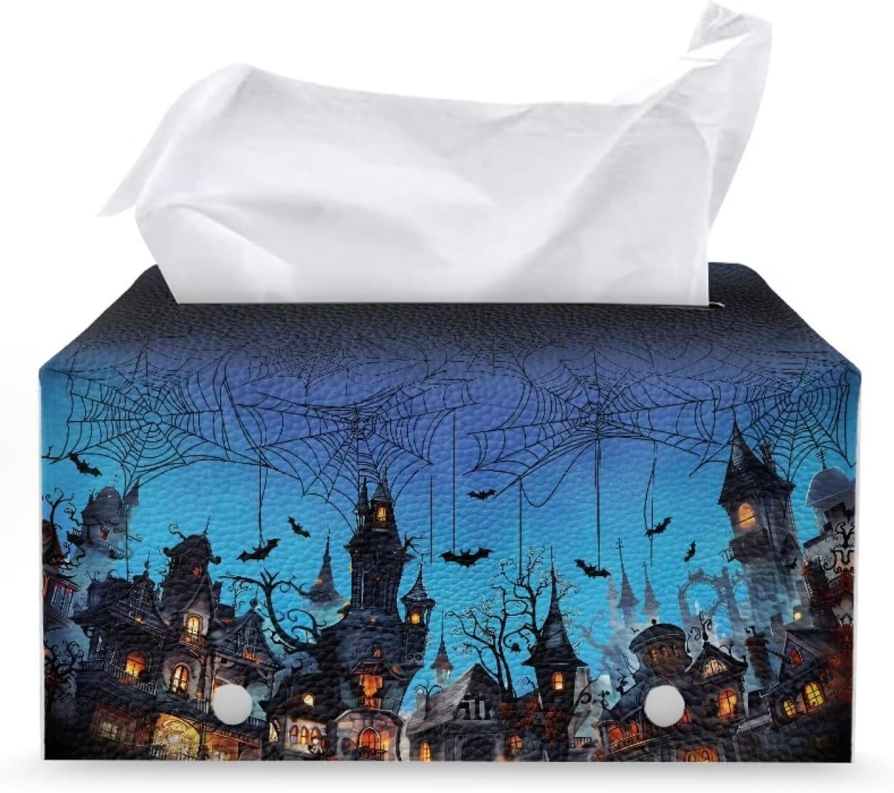 Rectangular Tissue Box Cover Castle Bat Spider Web Print Modern Decorative Tissue Box Case Organizer Holder Large Capacity Design Gothic Halloween Home Decoration Tissue Holder for Bathroom