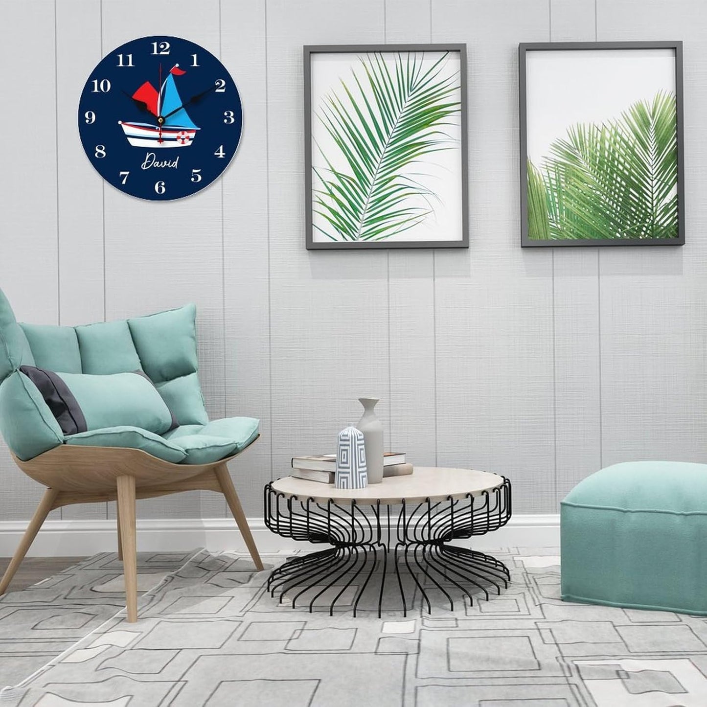 Personalized Boat Kids Wood Wall Clocks Rustic Battery Operated 10 inch Non Ticking Wall Clock for Kids Rooms Boys Girls,Nursery Wall Clock,Custom Kids Clock with Name,Birthday, Style-9