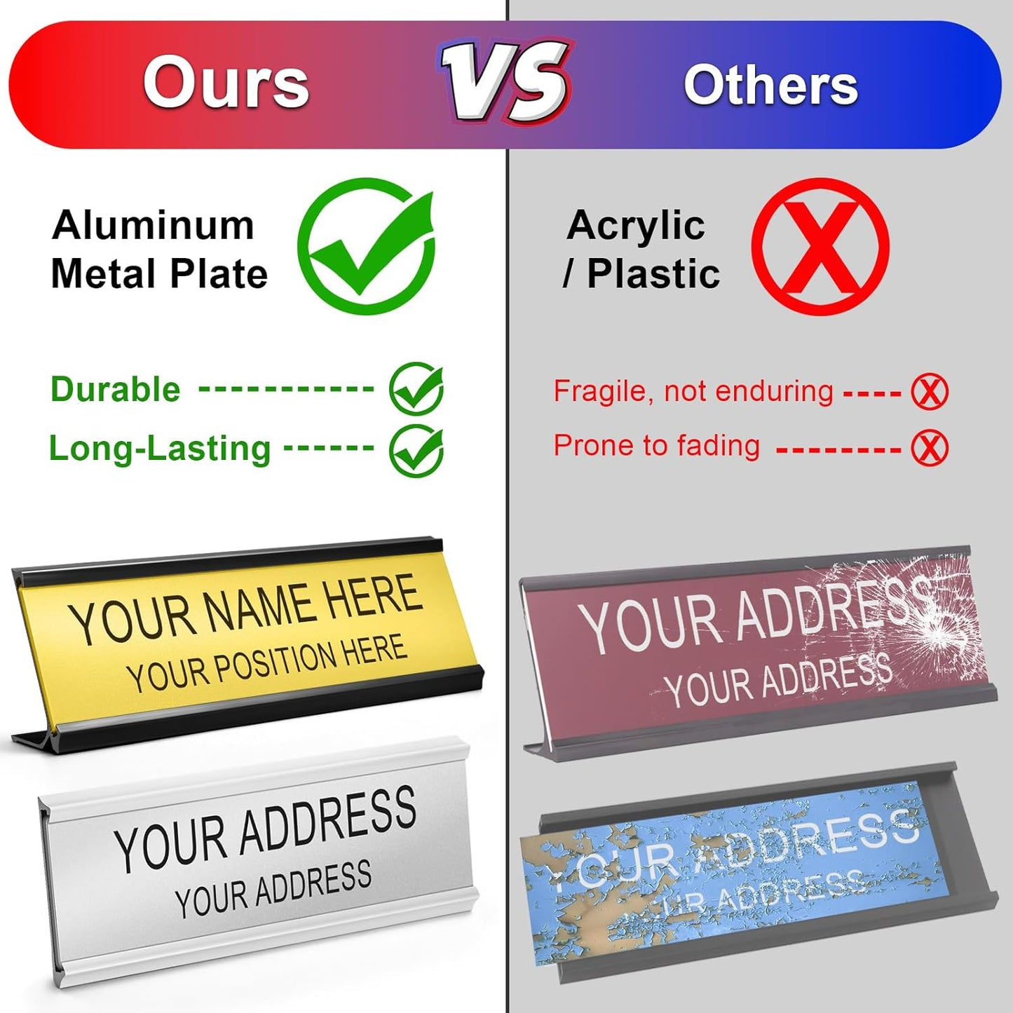 Metal Personalized Name Plate for Office Desk and Door - Aluminum Custom Name Plate and Plaque for Office Sign and Decor Accessories Gift for Teacher, Employee, Worker