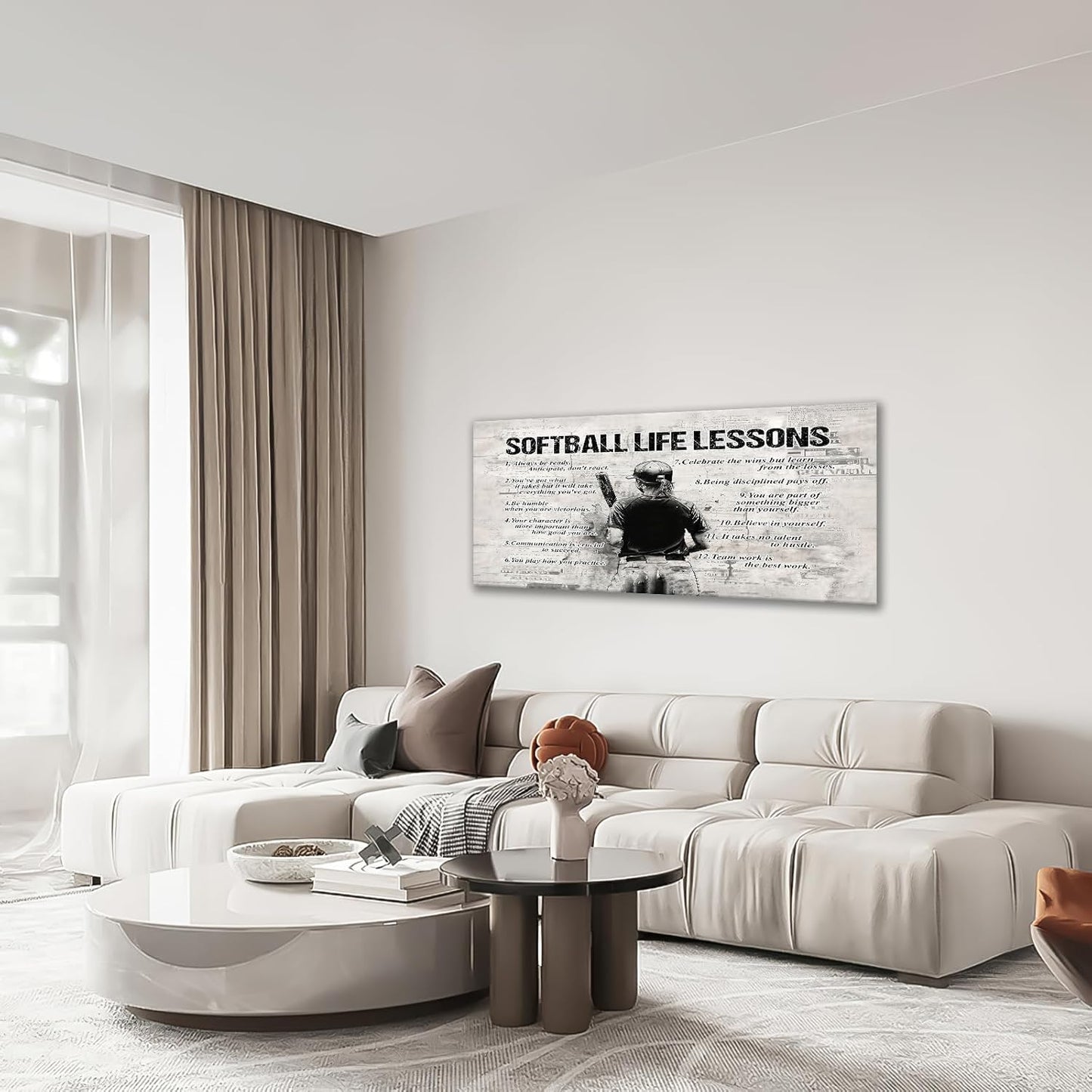 Softball Sports Wall Art for Living Room - Large Size Life Lessons Decor Sign - Retro Canvas Prints Inspirational Pictures Painting Artwork for Home Decoration Master Bedroom 60"X30"