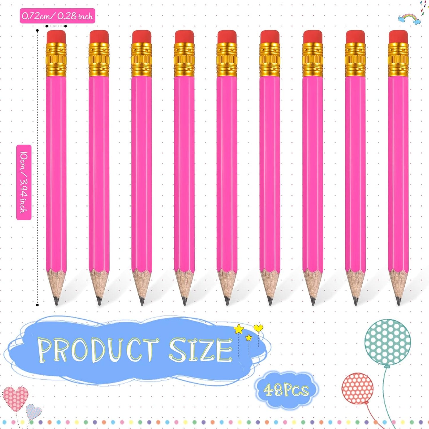 Zonon 48 Pieces Golf Pencils Mini Half Pencils with Eraser Short with Erasers Bulk Small for Kids HB Wedding Bridal School Office Writing Drawing Pocket(Rose Red)