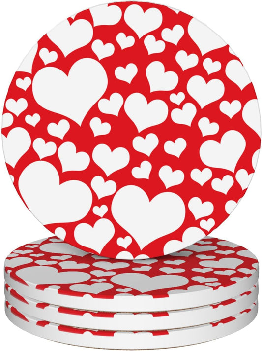 Coasters Set of 4, Red Heart Love Round 4" Cup Coasters, Absorbent Ceramic & Cork Base, Ideal Gifts for Women & Men