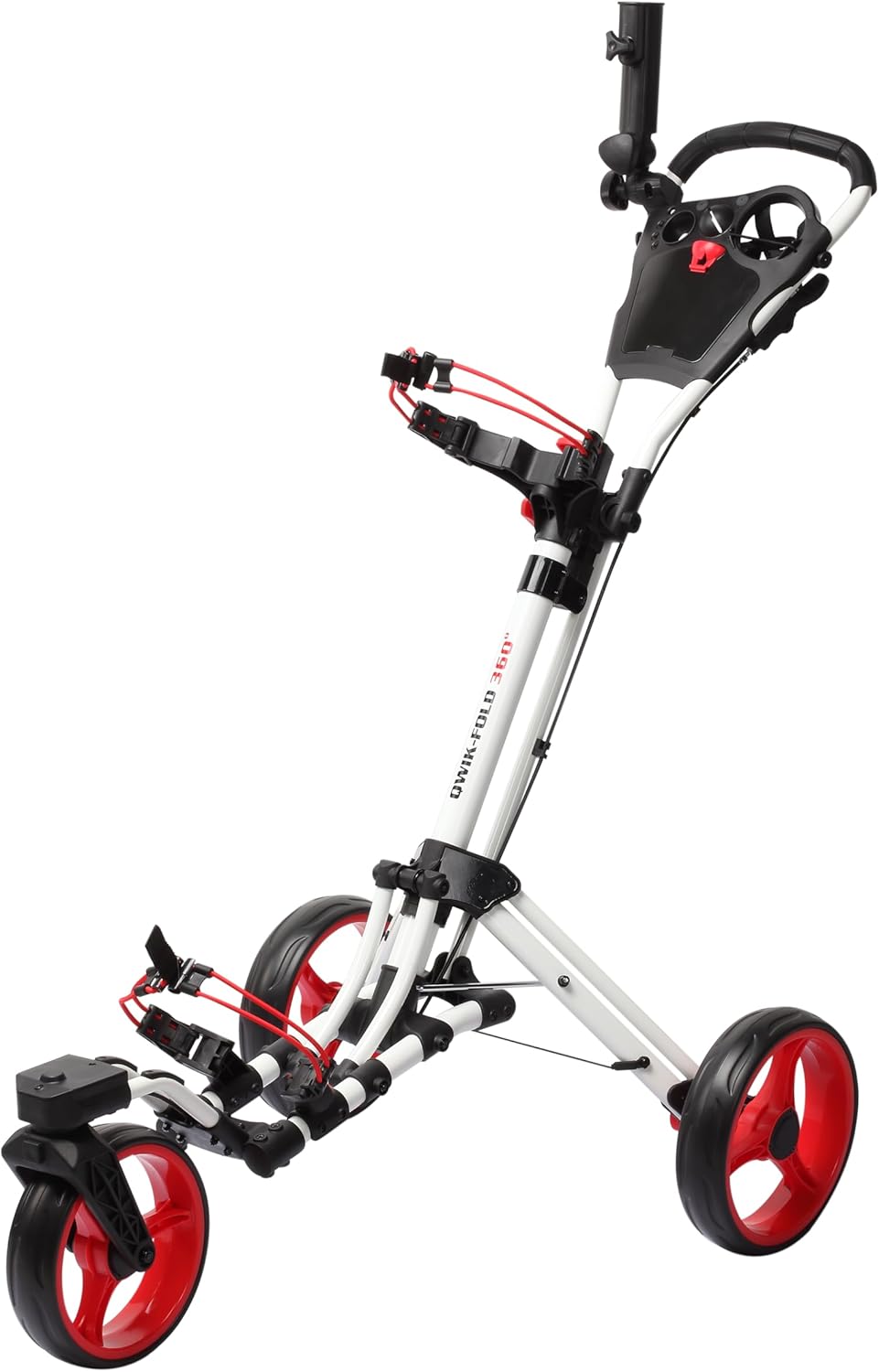 Golf Push Cart 3 Wheel with 360 Rotating Front Wheel, One Second to Open & Close, Lightweight Folding Golf Pull Cart with Foot Brake, Umbrella Holder, Cup Holder, & Storage Compartment