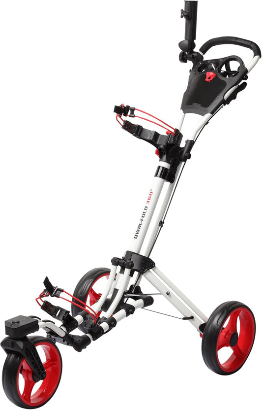 Golf Push Cart 3 Wheel with 360 Rotating Front Wheel, One Second to Open & Close, Lightweight Folding Golf Pull Cart with Foot Brake, Umbrella Holder, Cup Holder, & Storage Compartment