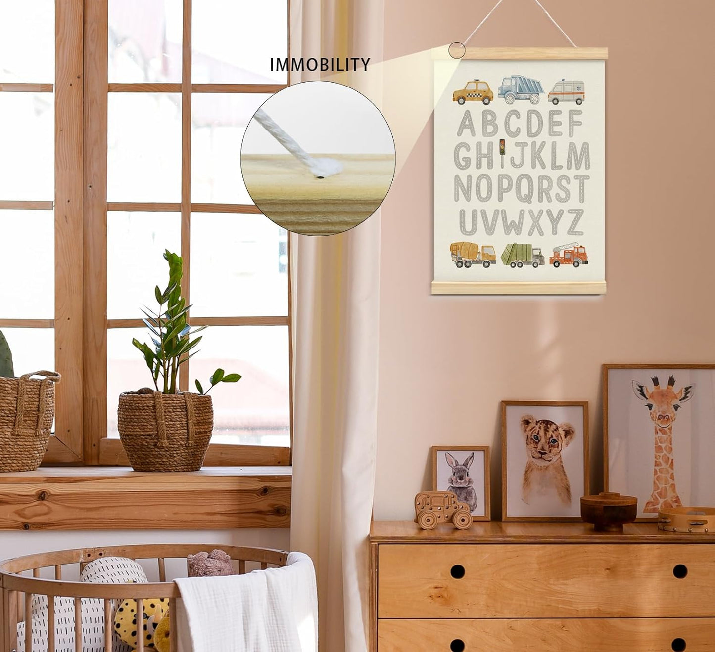 KDHTY ABC Alphabet Chart Wall Art,Toddler Learning Posters Hanger Frame,Car Wall Art Decor,Toddler Boy Room Decor for Toddler Playroom Nursery,12x16 Inch,Set of 2