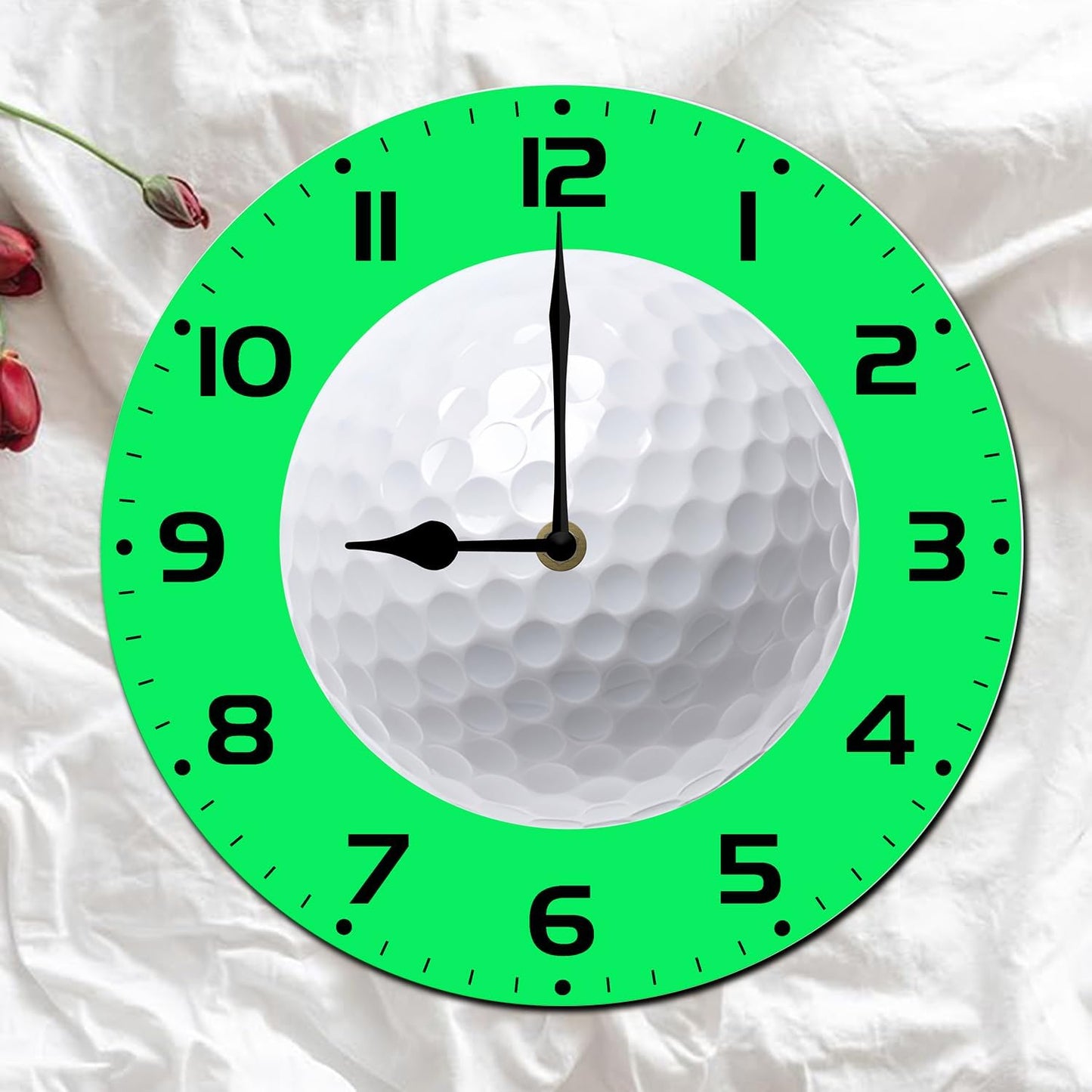 Soliyoahee Golf Clock Round Wooden Wall Clock Home Decor Silent No Tick Battery Powered for Living Room Bedroom Kitchen Bathroom 10inch