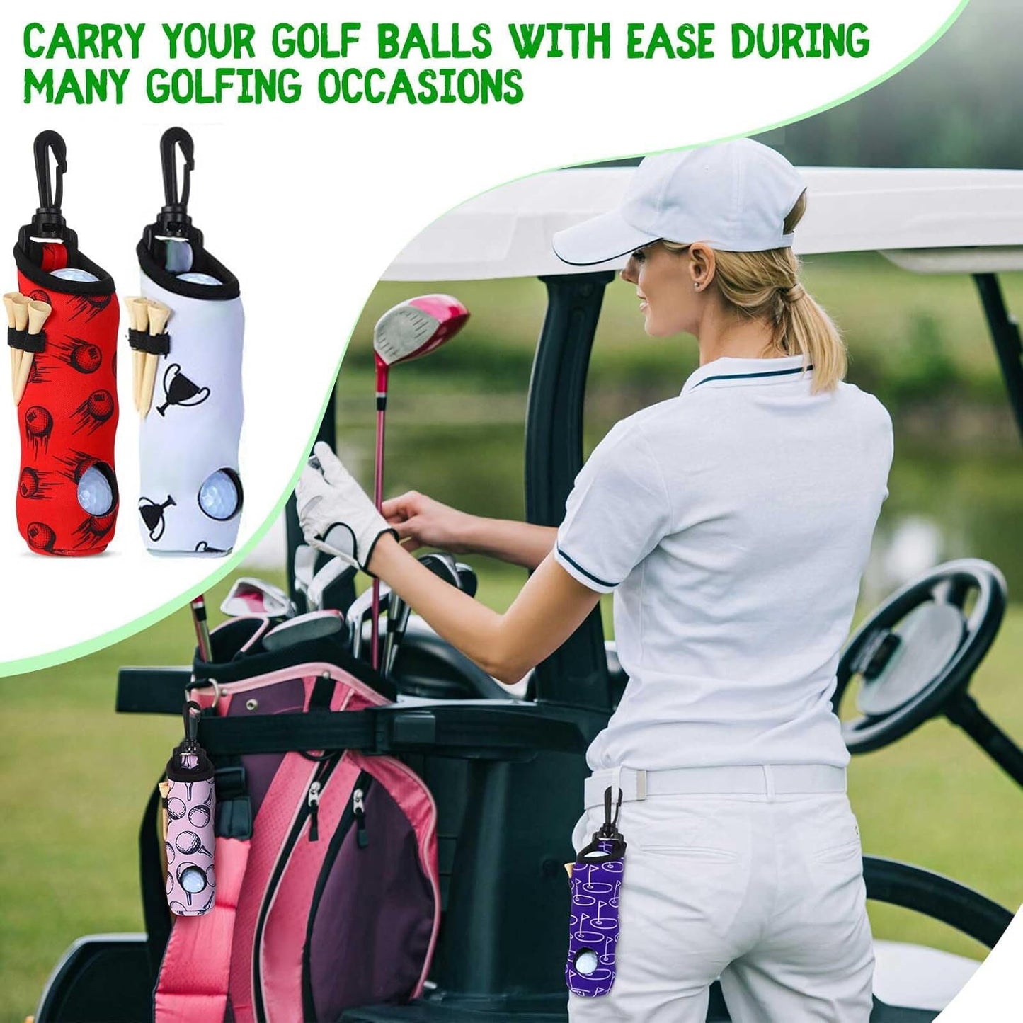 24 Pcs Golf Ball Holder Pouch with Tee Holder Keychain Belt Clip Hook Golf Carry Bag for Women Ladies Man Gifts