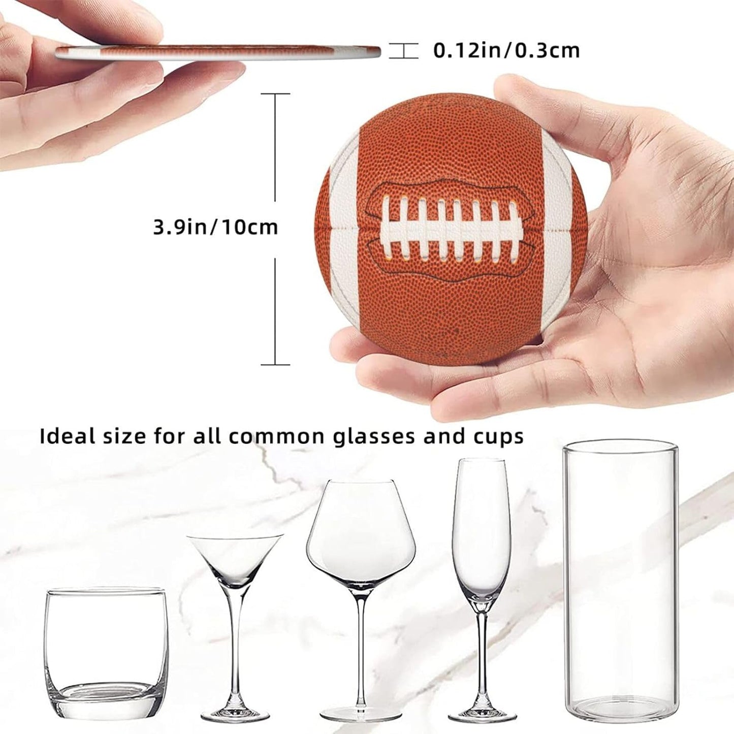 6 Pcs Football Drink Coasters with Holder Coasters for Drinks Coffee Table Home Decor Housewarming Gift