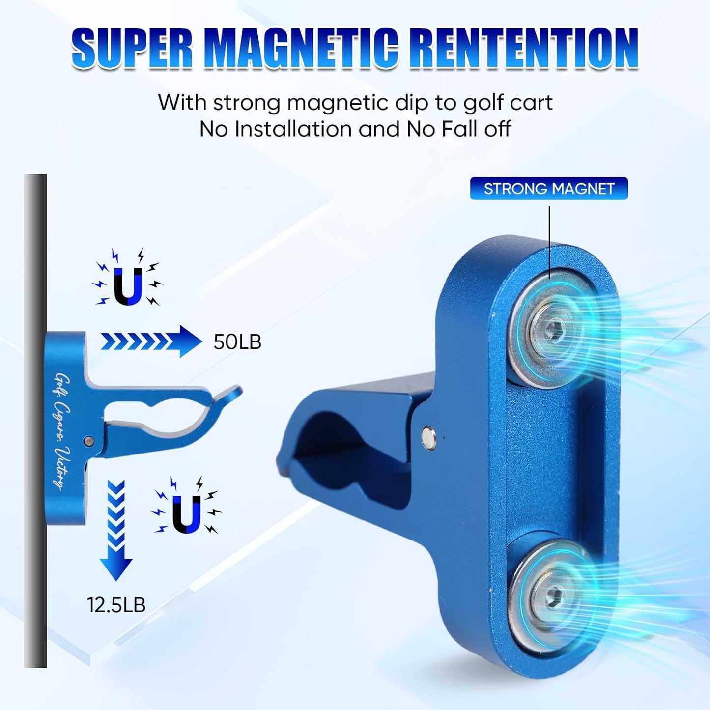 Kingson Magnetic Golf Holder Clip for Golf Cart Aluminum Alloy Stand Clip Hold 30-60 Rings Golf Gifts for Golfers