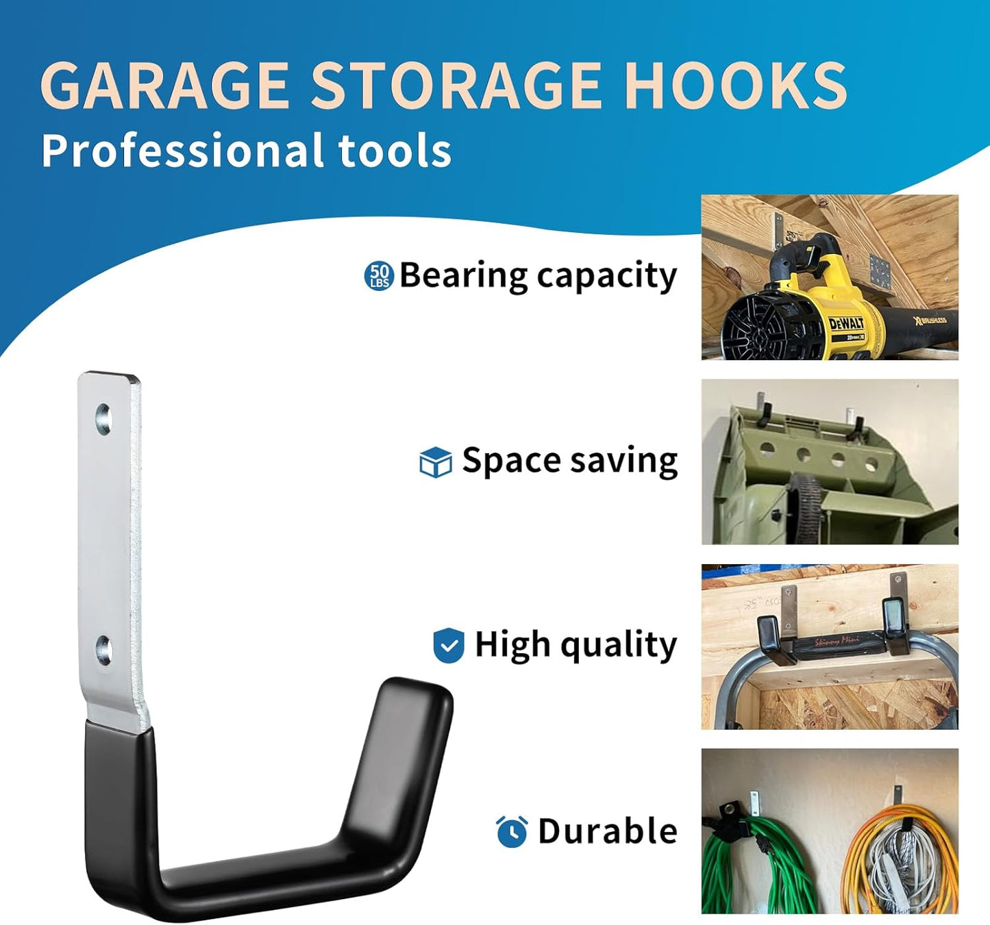 Heavy Duty Steel Garage Hooks,Garage Storage Utility Hooks,Anti-Slip Hanger, Tool Organizer,Steel Wall Mount Organizer, Garden Hose Hanger (Small-6PC) (Pack of 2)